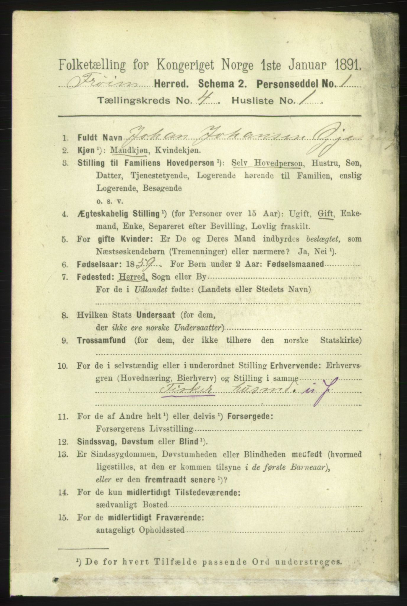 RA, 1891 census for 1619 Frøya, 1891, p. 2915