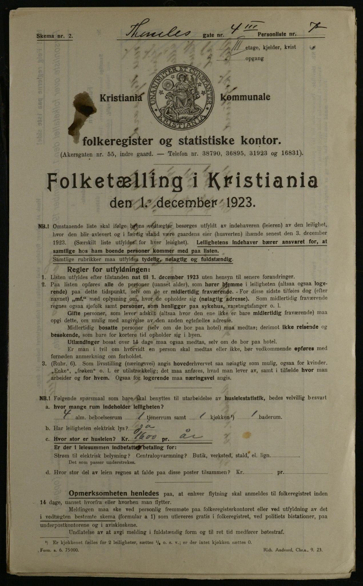 OBA, Municipal Census 1923 for Kristiania, 1923, p. 120953