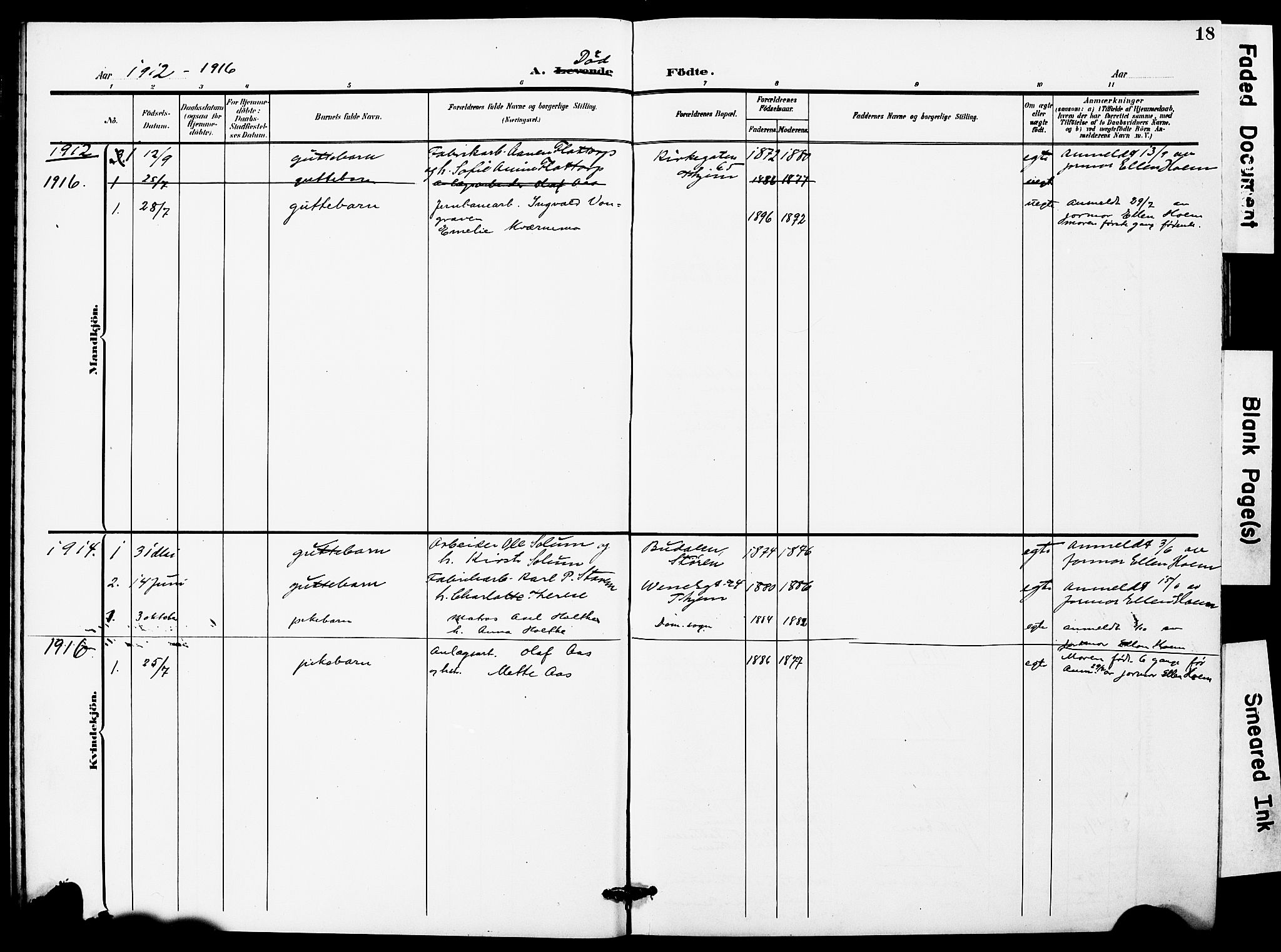 Ministerialprotokoller, klokkerbøker og fødselsregistre - Sør-Trøndelag, SAT/A-1456/628/L0483: Parish register (official) no. 628A01, 1902-1920, p. 18