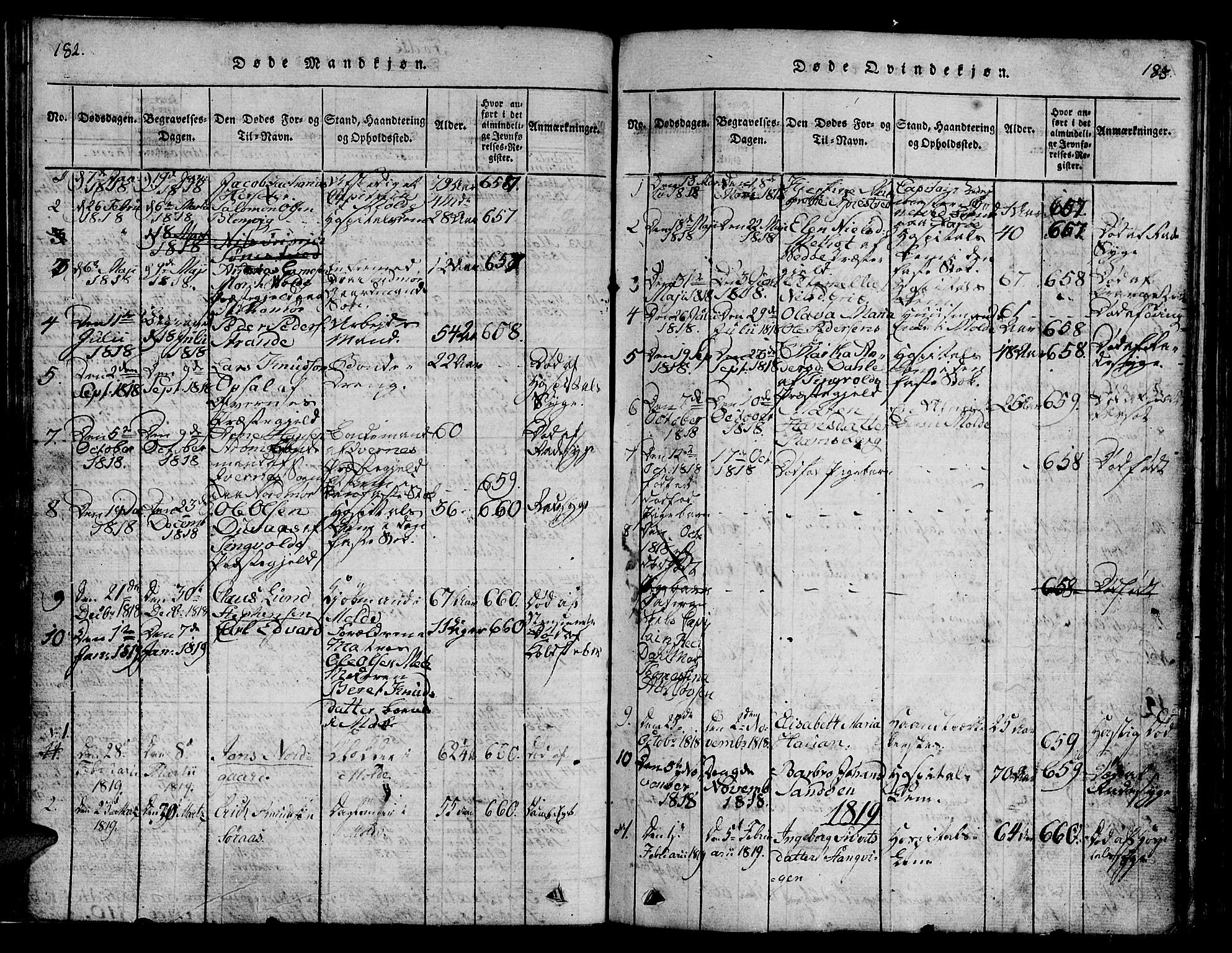 Ministerialprotokoller, klokkerbøker og fødselsregistre - Møre og Romsdal, SAT/A-1454/558/L0700: Parish register (copy) no. 558C01, 1818-1868, p. 182-183