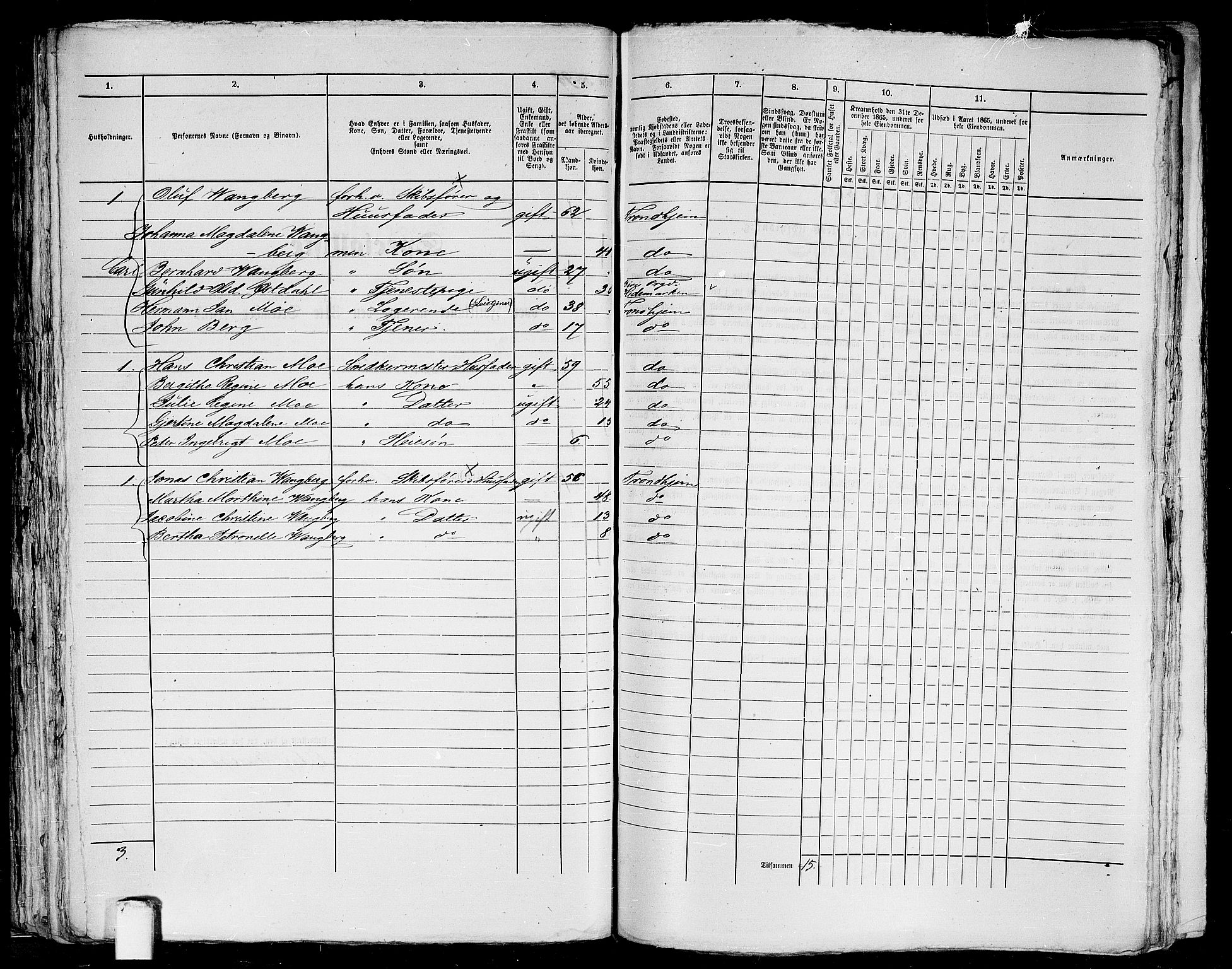 RA, 1865 census for Trondheim, 1865, p. 224