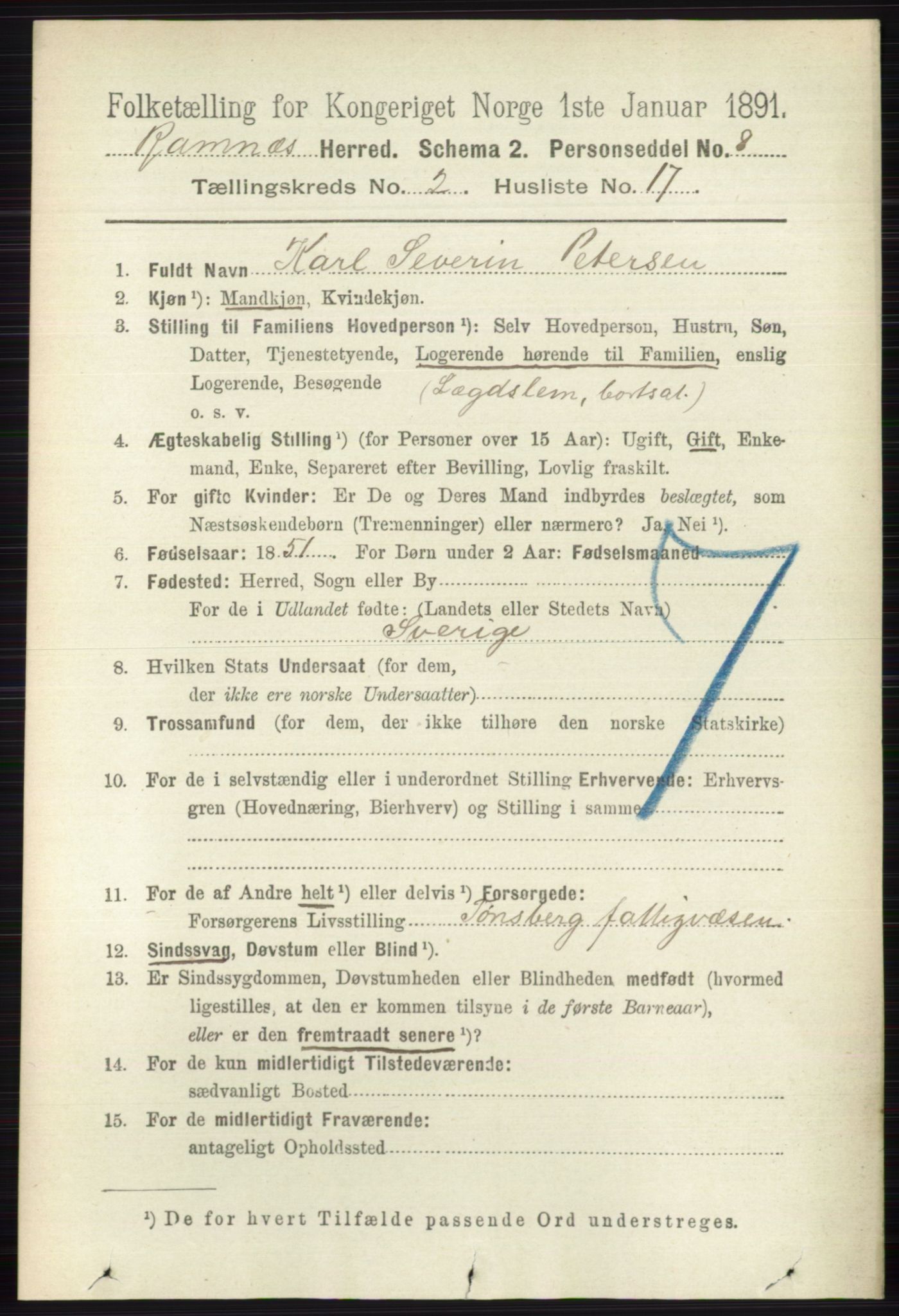 RA, 1891 census for 0718 Ramnes, 1891, p. 669