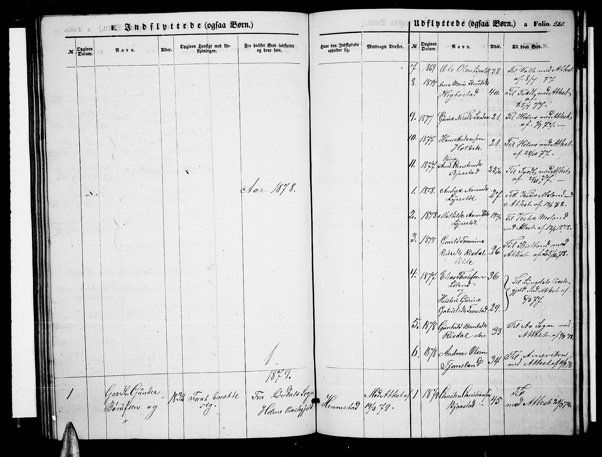 Nord-Audnedal sokneprestkontor, AV/SAK-1111-0032/F/Fb/Fbb/L0002: Parish register (copy) no. B 2, 1859-1882, p. 220