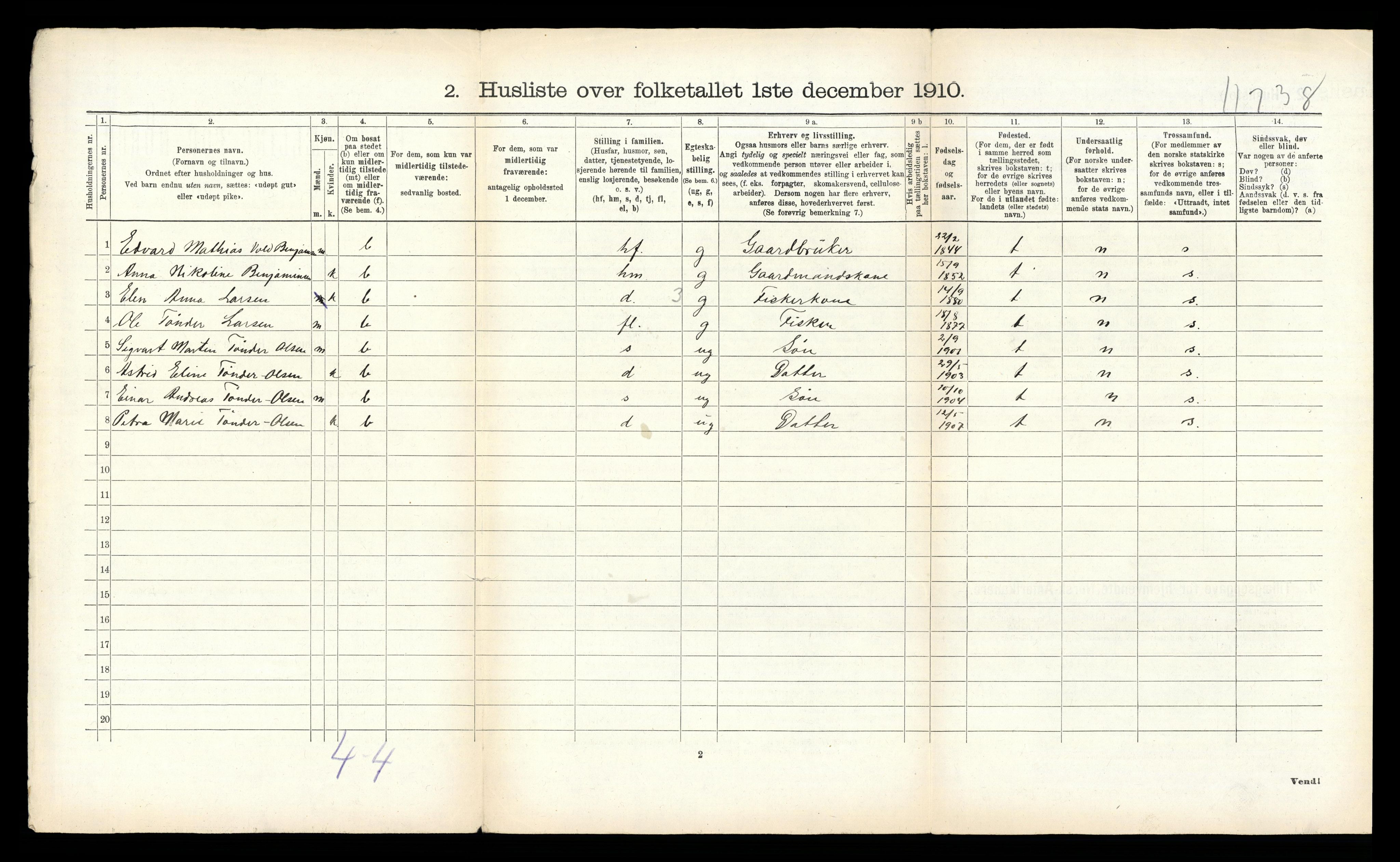 RA, 1910 census for Dønnes, 1910, p. 345