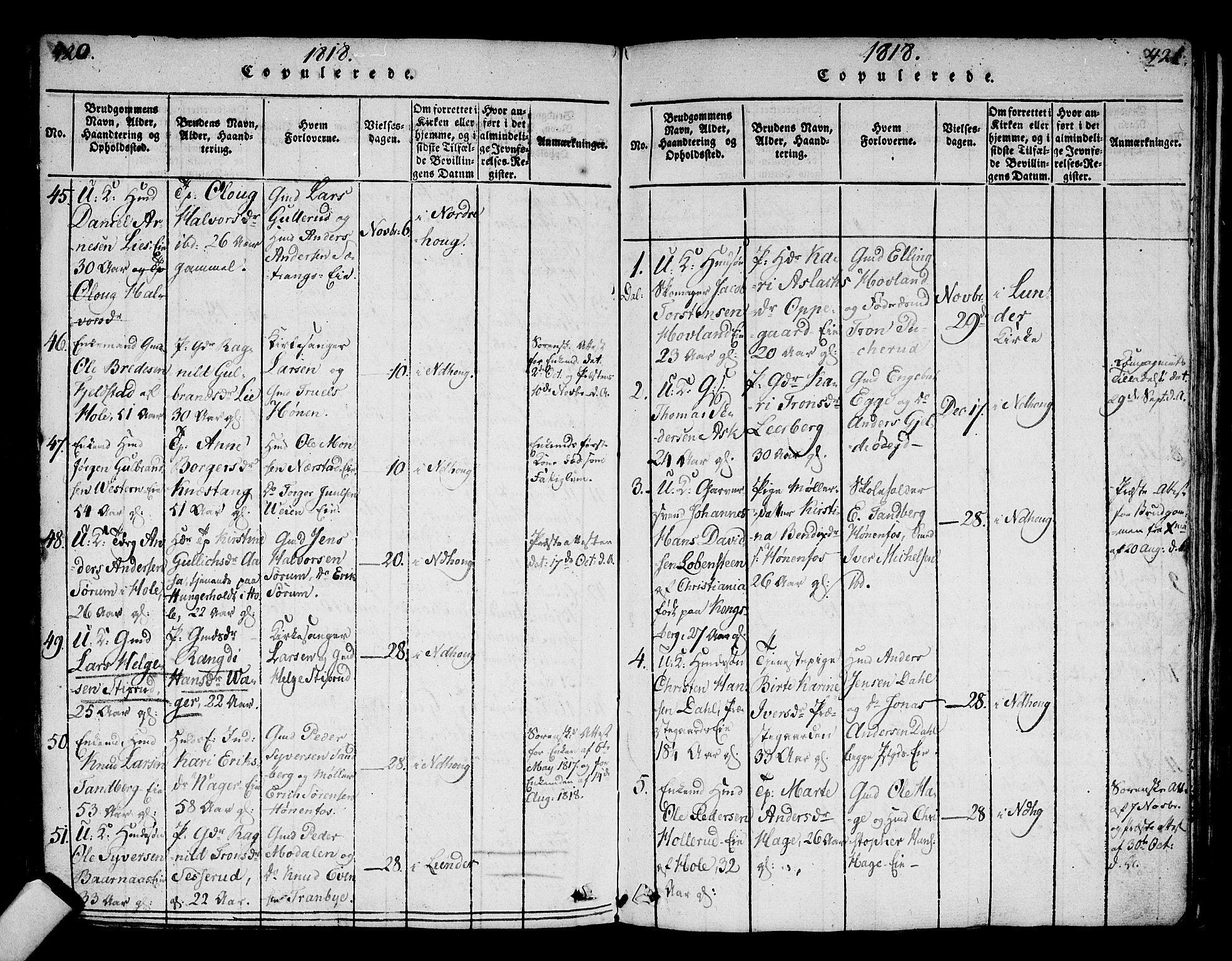 Norderhov kirkebøker, SAKO/A-237/F/Fa/L0008: Parish register (official) no. 8, 1814-1833, p. 420-421