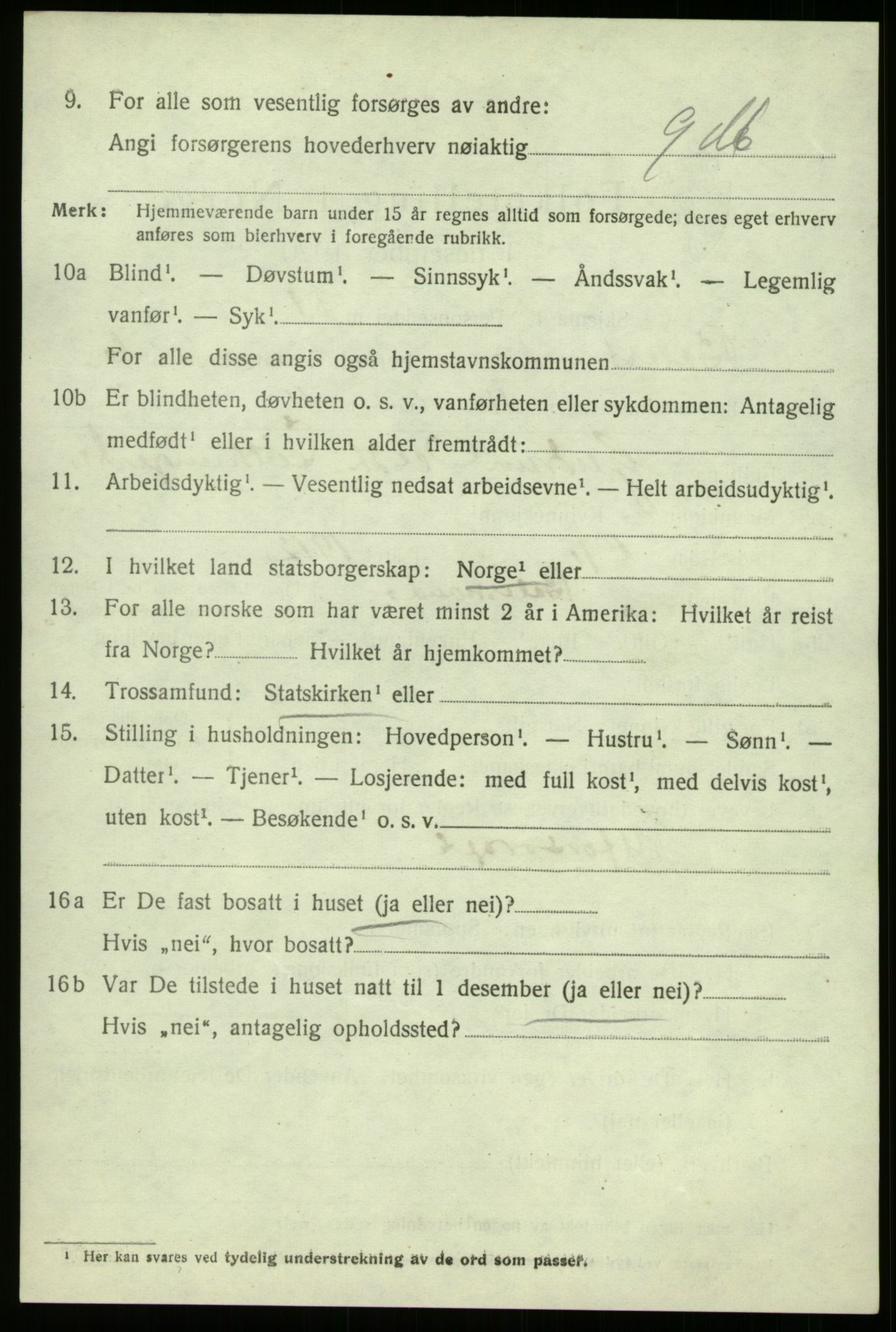 SAB, 1920 census for Balestrand, 1920, p. 3019