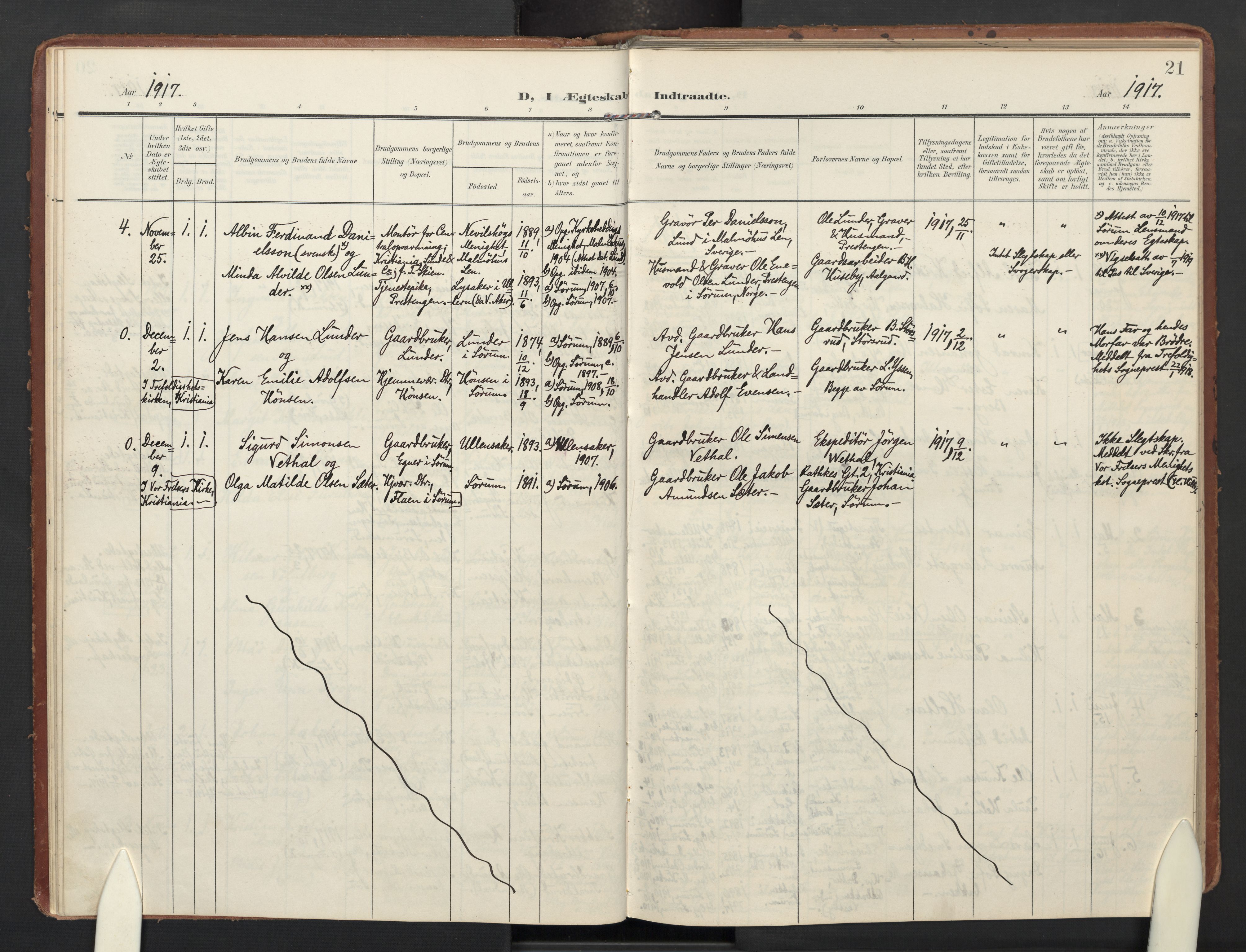 Sørum prestekontor Kirkebøker, AV/SAO-A-10303/F/Fa/L0009: Parish register (official) no. I 9, 1905-1931, p. 21