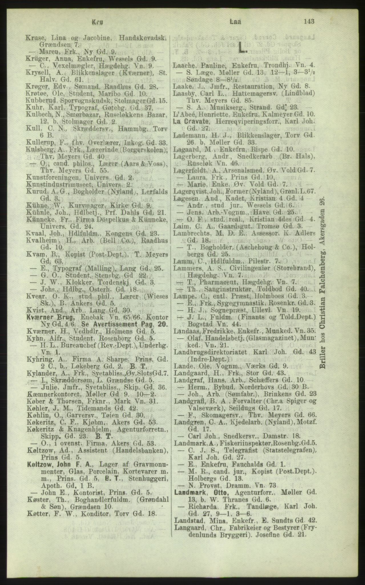 Kristiania/Oslo adressebok, PUBL/-, 1884, p. 143