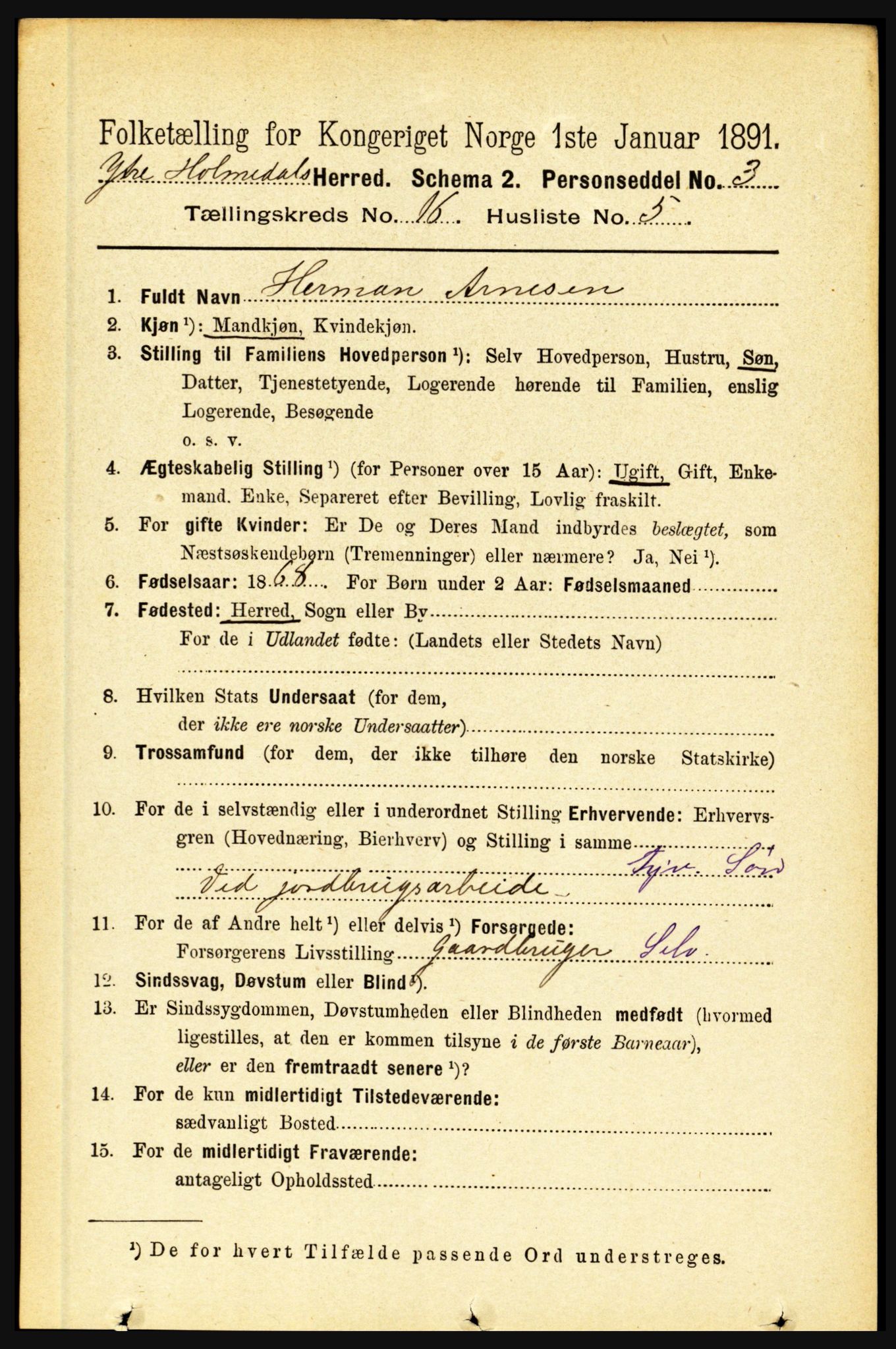 RA, 1891 census for 1429 Ytre Holmedal, 1891, p. 4254