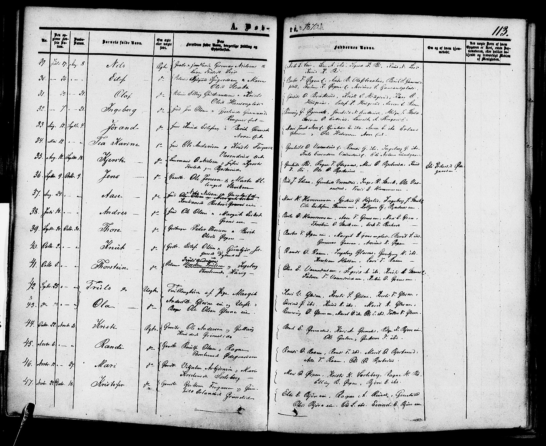 Krødsherad kirkebøker, AV/SAKO-A-19/F/Fa/L0003: Parish register (official) no. 3, 1851-1872, p. 113