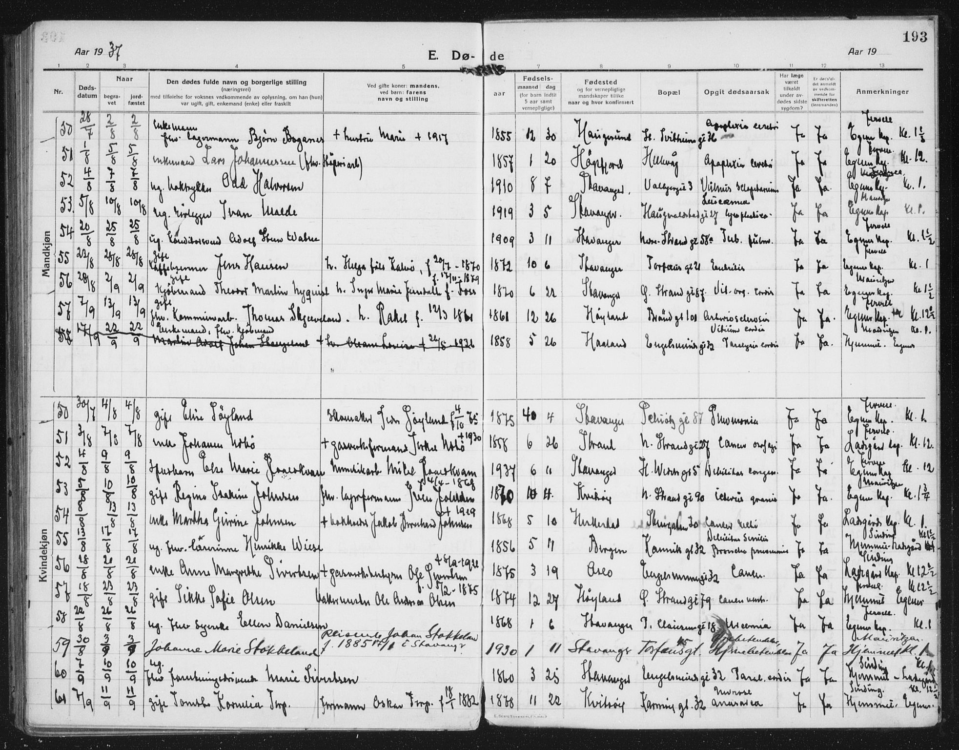 Domkirken sokneprestkontor, AV/SAST-A-101812/002/A/L0017: Parish register (official) no. A 36, 1917-1938, p. 193
