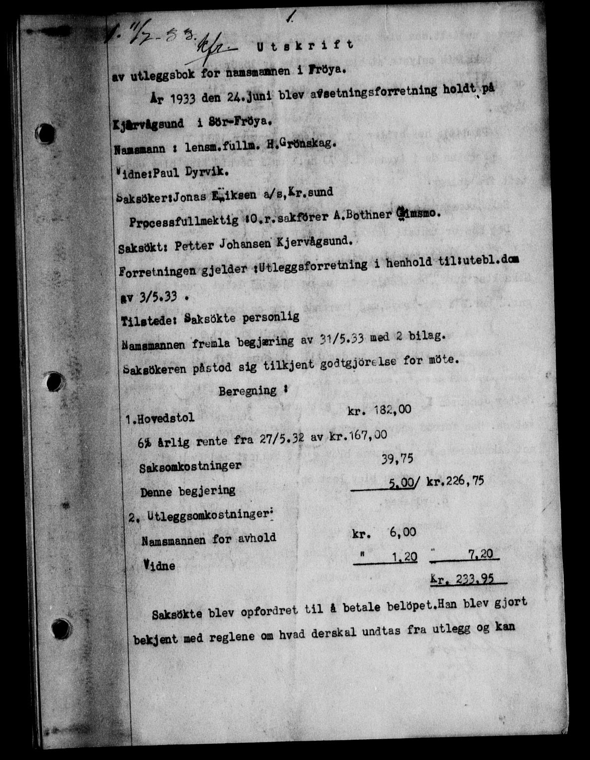 Hitra sorenskriveri, AV/SAT-A-0018/2/2C/2Ca/L0020: Mortgage book no. 20, 1933-1934, p. 0-1