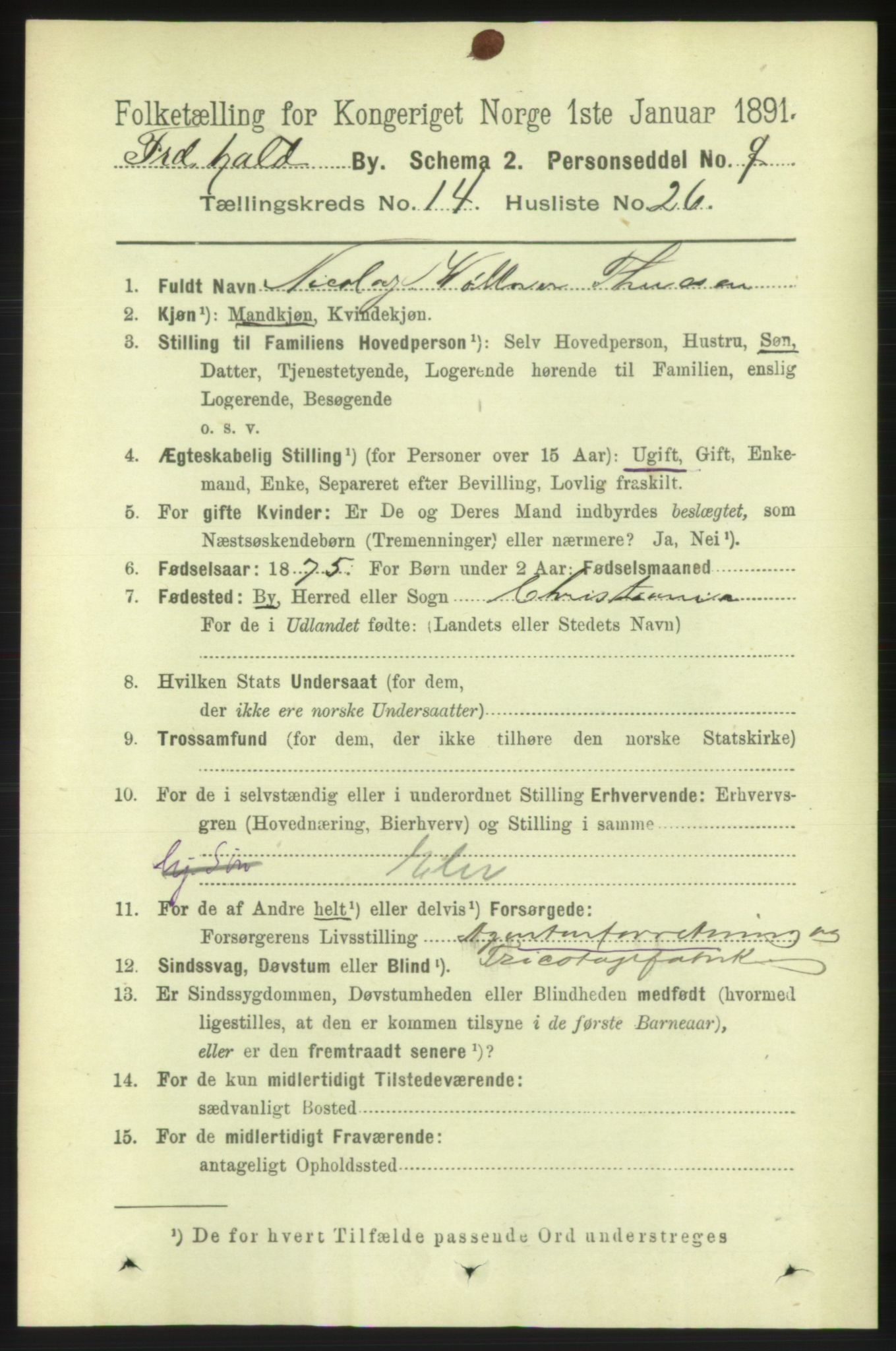 RA, 1891 census for 0101 Fredrikshald, 1891, p. 9382