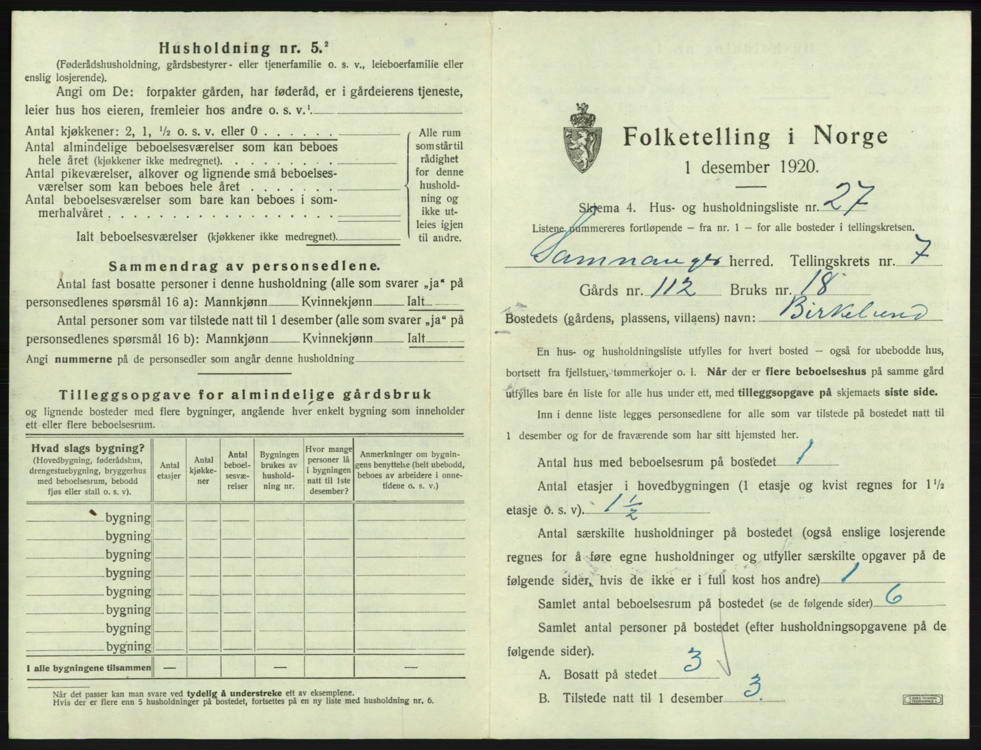 SAB, 1920 census for Samnanger, 1920, p. 454