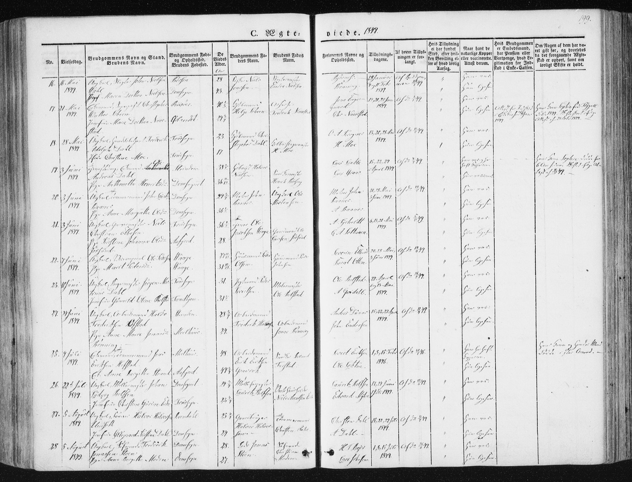 Ministerialprotokoller, klokkerbøker og fødselsregistre - Sør-Trøndelag, AV/SAT-A-1456/602/L0110: Parish register (official) no. 602A08, 1840-1854, p. 199