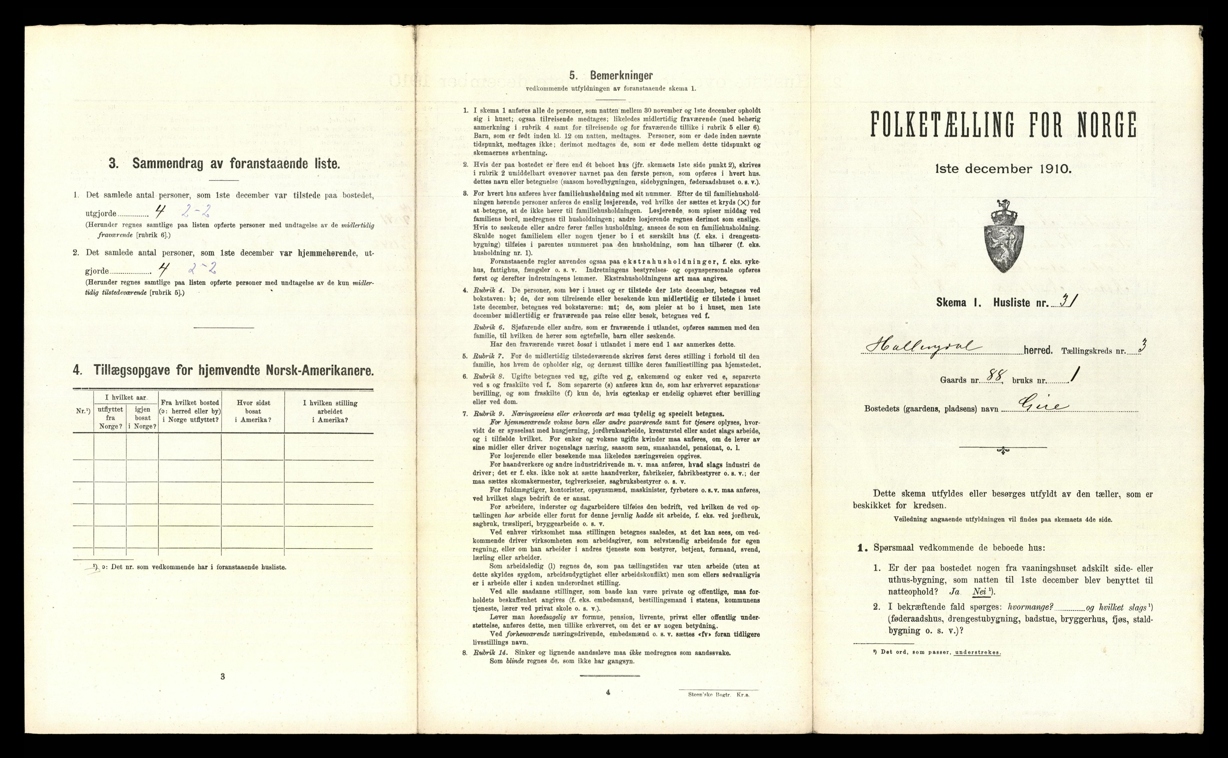 RA, 1910 census for Nes, 1910, p. 210