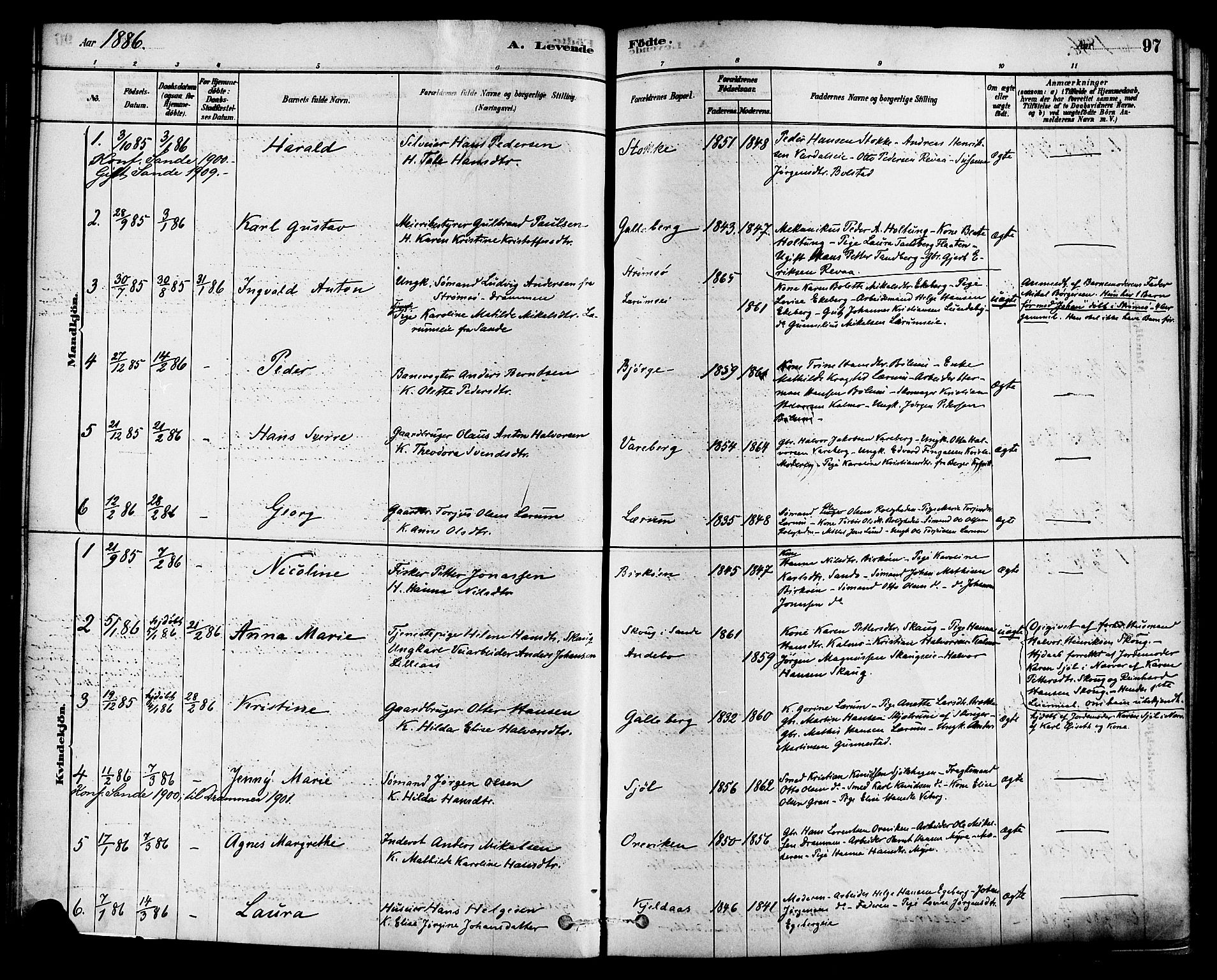 Sande Kirkebøker, AV/SAKO-A-53/F/Fa/L0006: Parish register (official) no. 6, 1878-1888, p. 97