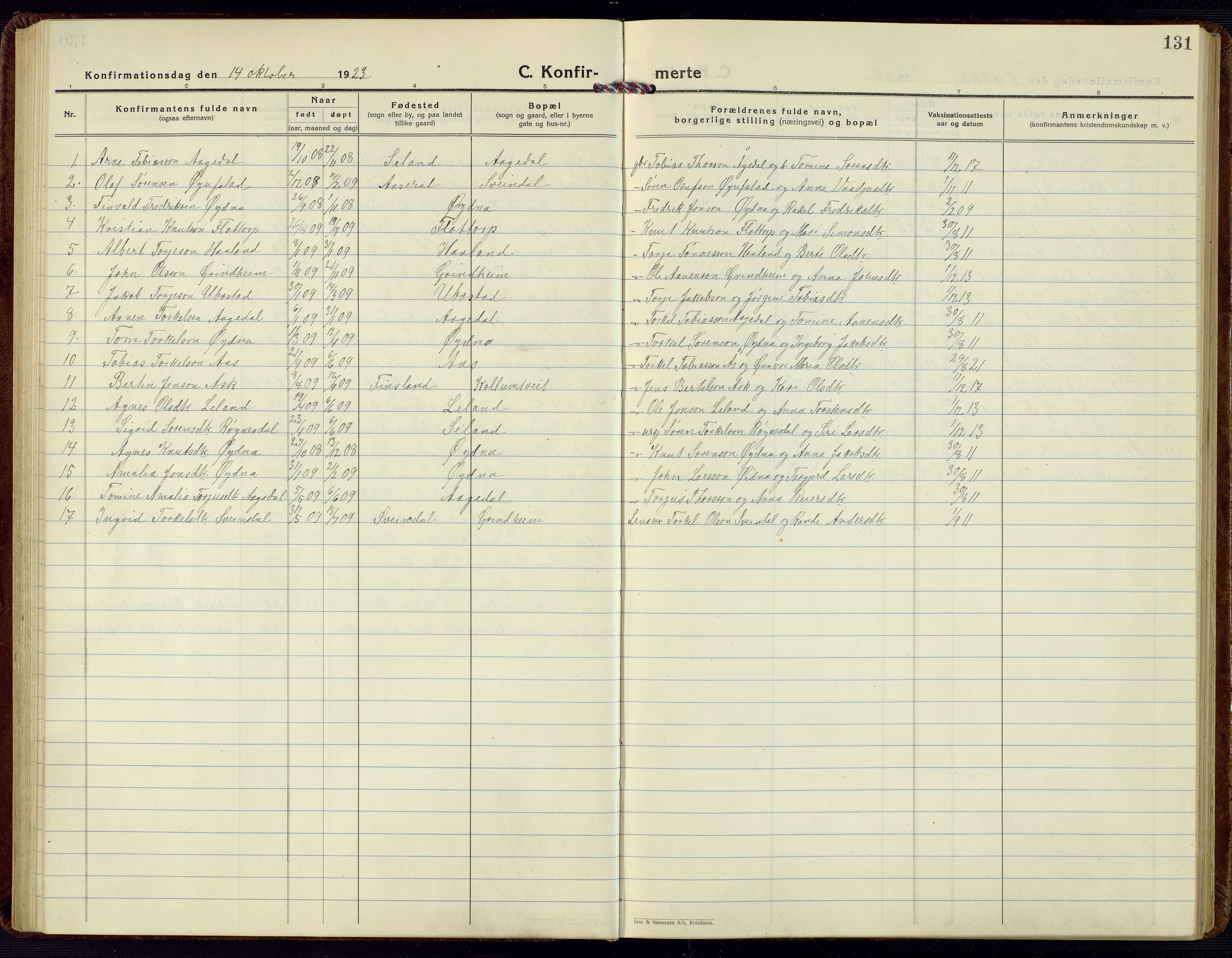 Bjelland sokneprestkontor, SAK/1111-0005/F/Fb/Fbc/L0004: Parish register (copy) no. B 4, 1921-1978, p. 131