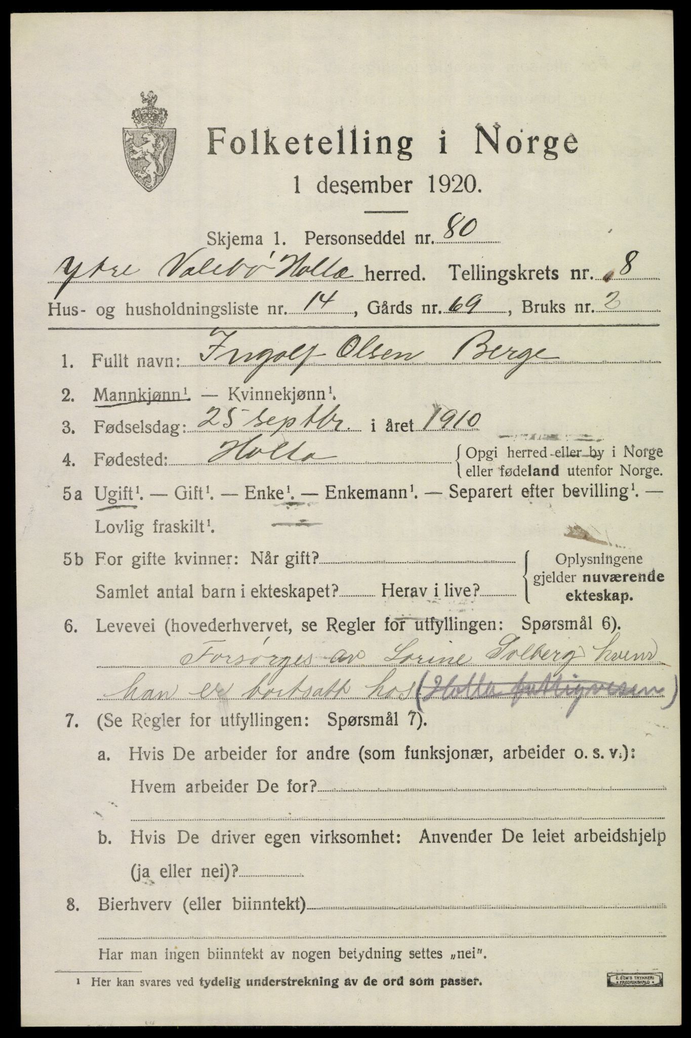 SAKO, 1920 census for Holla, 1920, p. 5455