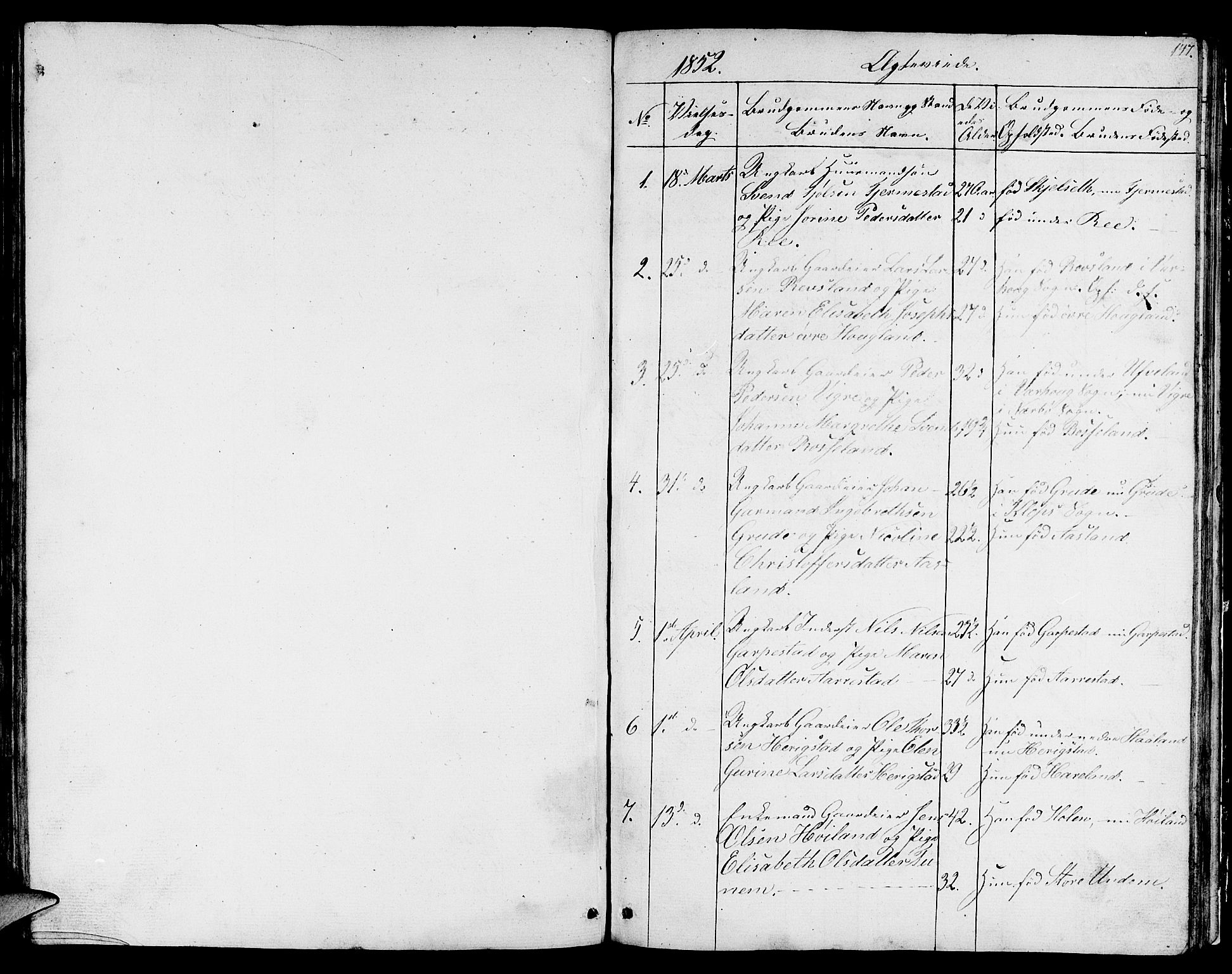 Lye sokneprestkontor, SAST/A-101794/001/30BB/L0002: Parish register (copy) no. B 2, 1852-1867, p. 147