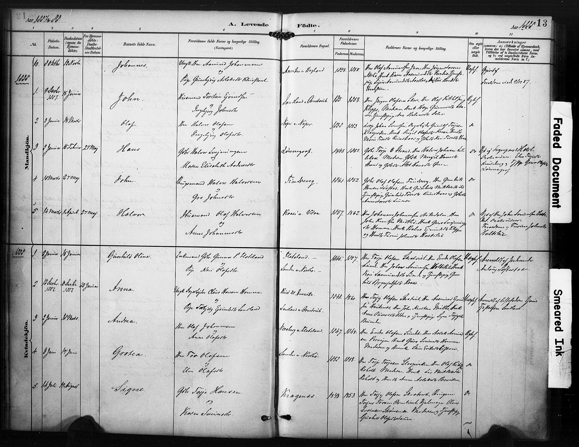 Kviteseid kirkebøker, SAKO/A-276/F/Fc/L0002: Parish register (official) no. III 2, 1882-1908, p. 13