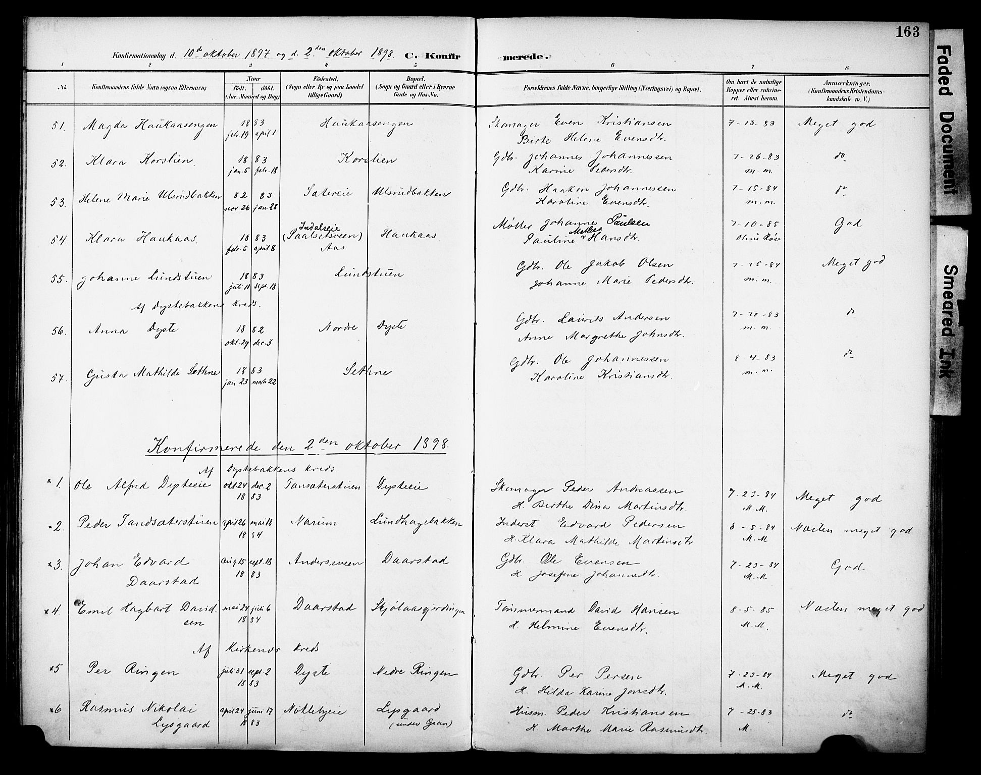 Vestre Toten prestekontor, SAH/PREST-108/H/Ha/Haa/L0013: Parish register (official) no. 13, 1895-1911, p. 163