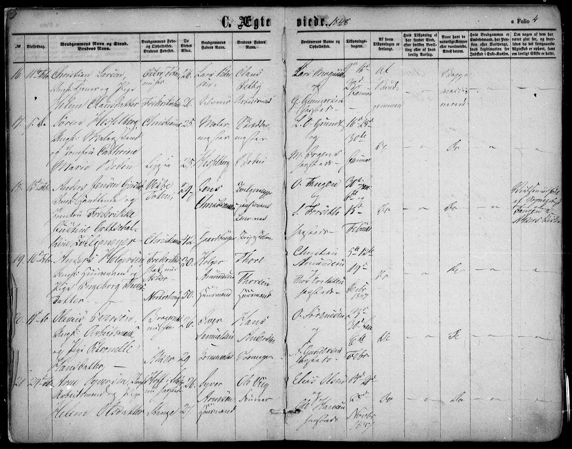 Oslo domkirke Kirkebøker, AV/SAO-A-10752/F/Fa/L0020: Parish register (official) no. 20, 1848-1865, p. 4