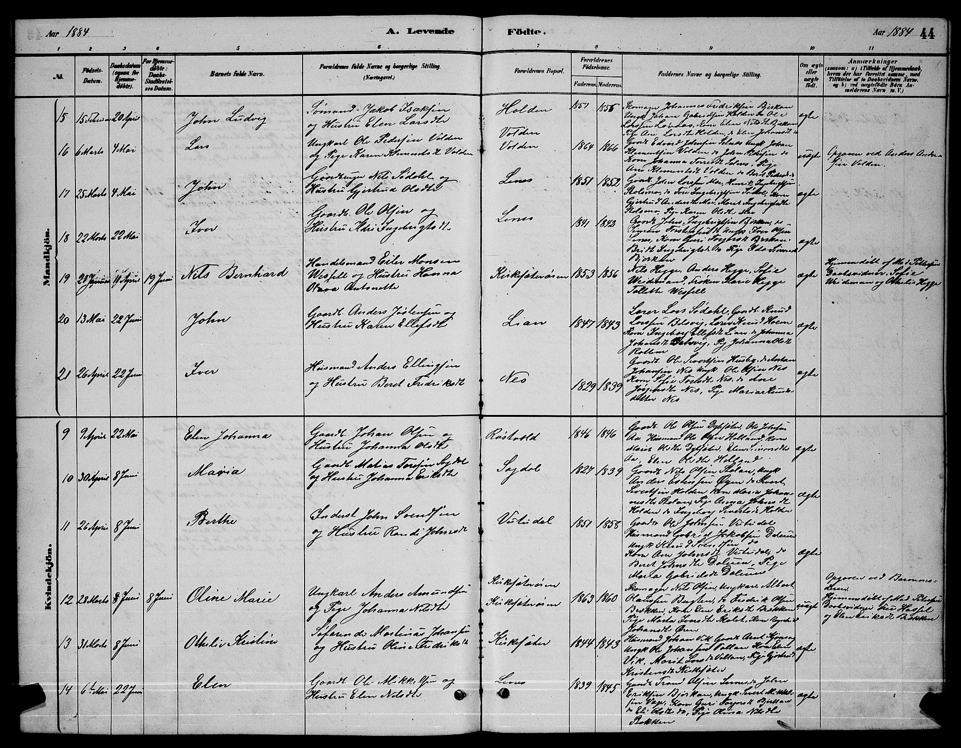 Ministerialprotokoller, klokkerbøker og fødselsregistre - Sør-Trøndelag, AV/SAT-A-1456/630/L0504: Parish register (copy) no. 630C02, 1879-1898, p. 44