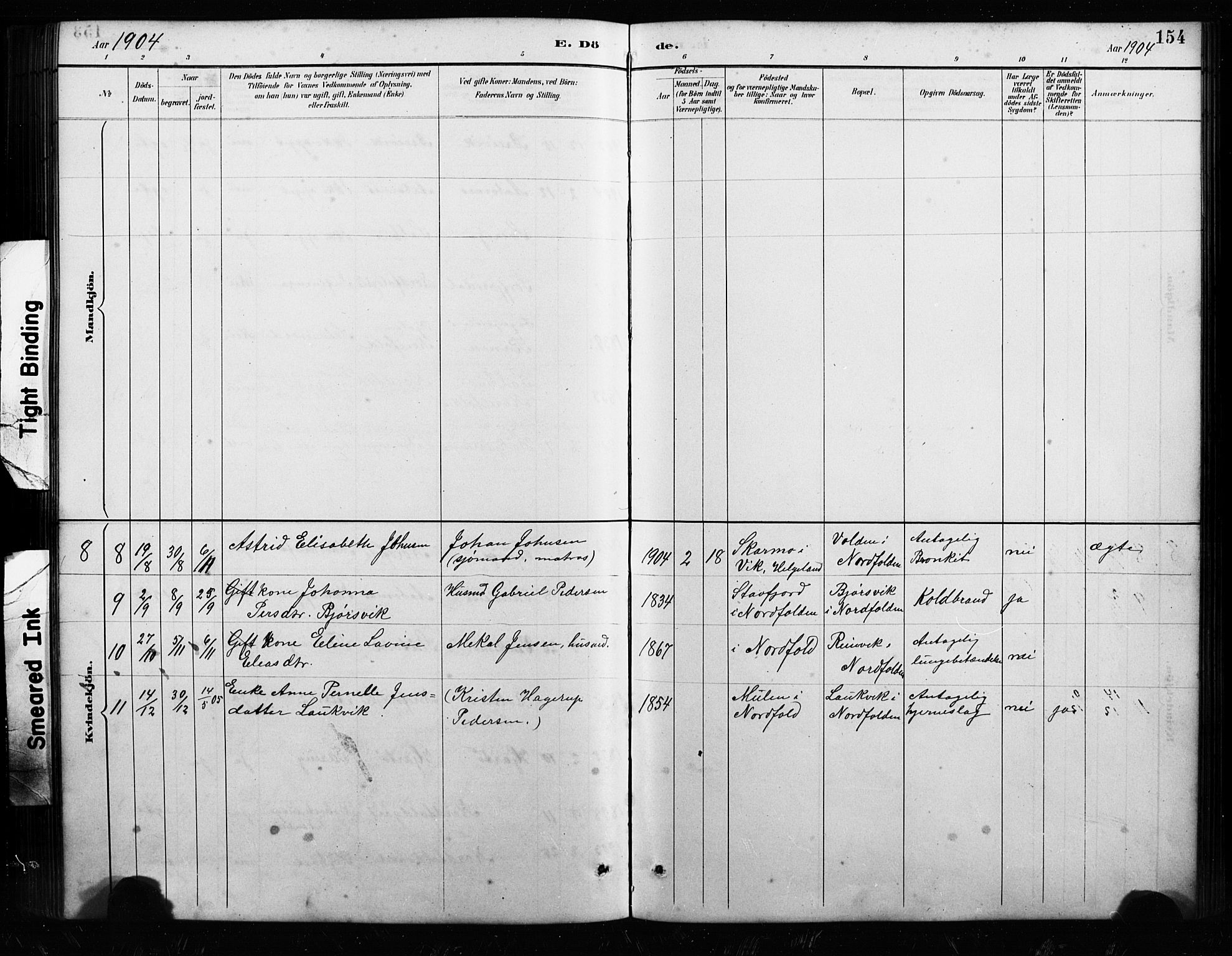 Ministerialprotokoller, klokkerbøker og fødselsregistre - Nordland, AV/SAT-A-1459/858/L0834: Parish register (copy) no. 858C01, 1884-1904, p. 154