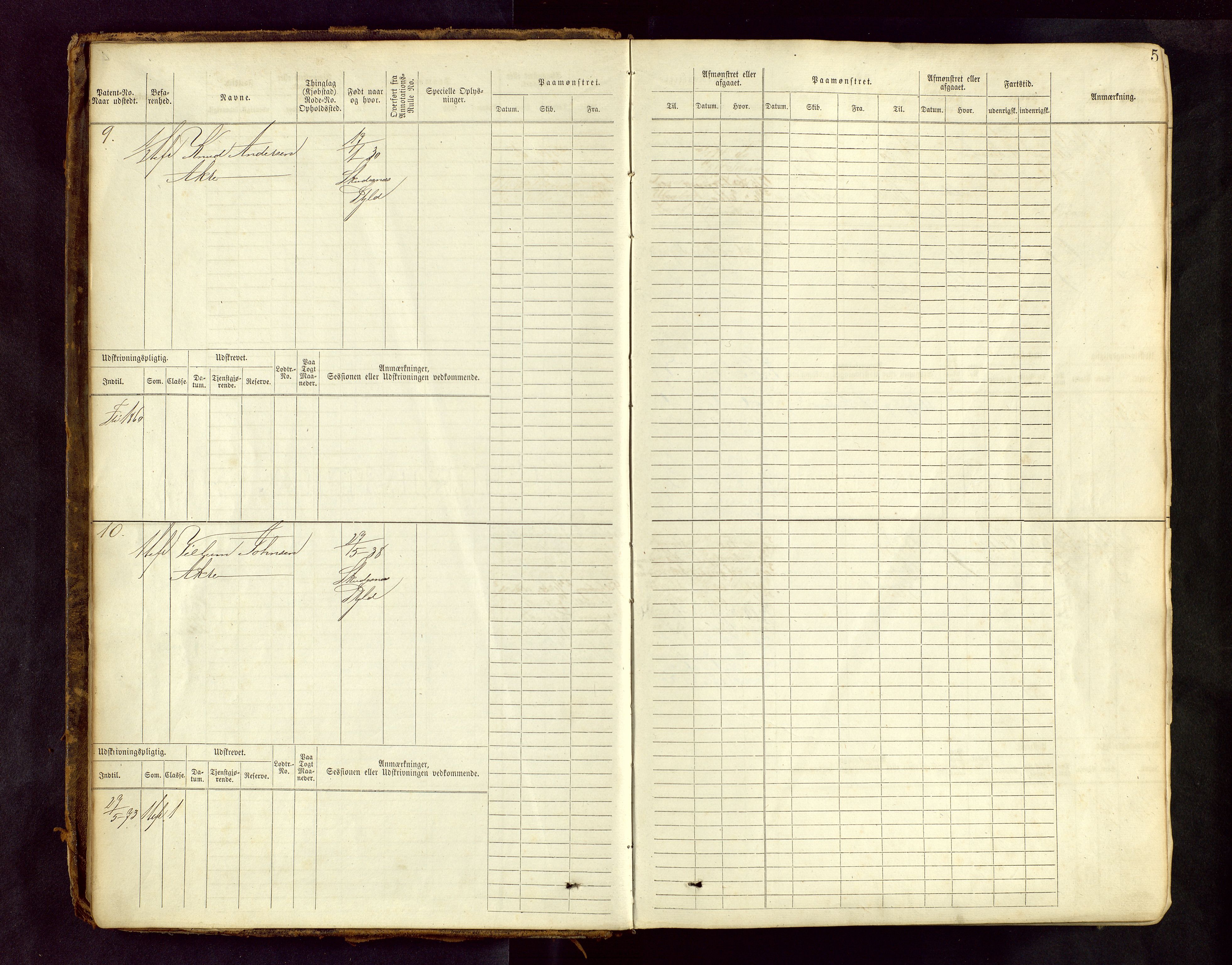 Haugesund sjømannskontor, AV/SAST-A-102007/F/Fb/Fbb/L0001: Sjøfartsrulle Skudenes krets No 1 - 958, 1860-1948, p. 5