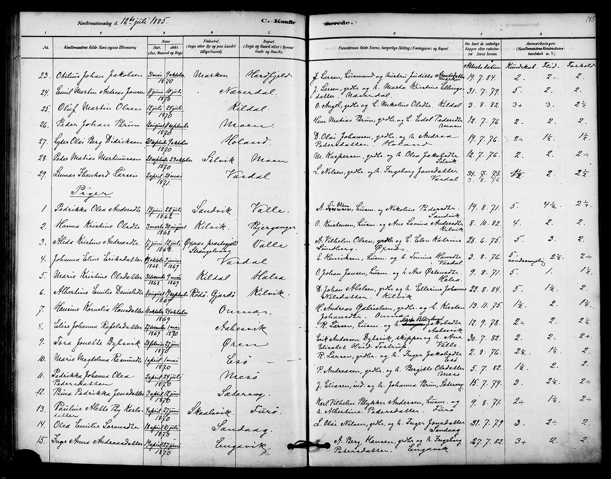 Ministerialprotokoller, klokkerbøker og fødselsregistre - Nordland, AV/SAT-A-1459/843/L0626: Parish register (official) no. 843A01, 1878-1907, p. 145