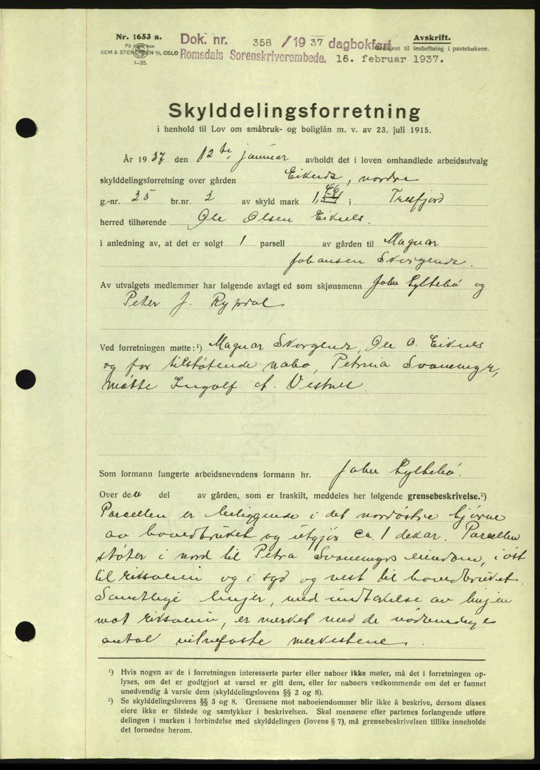 Romsdal sorenskriveri, SAT/A-4149/1/2/2C: Mortgage book no. A2, 1936-1937, Diary no: : 358/1937