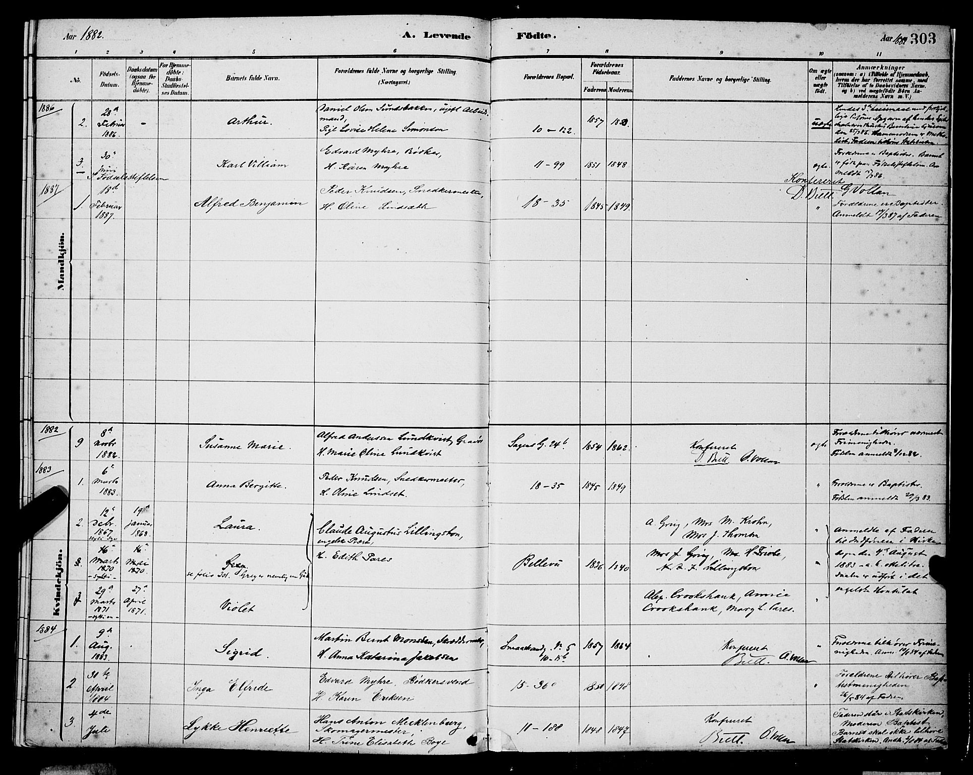 Domkirken sokneprestembete, SAB/A-74801/H/Hab/L0015: Parish register (copy) no. B 8, 1879-1887, p. 303