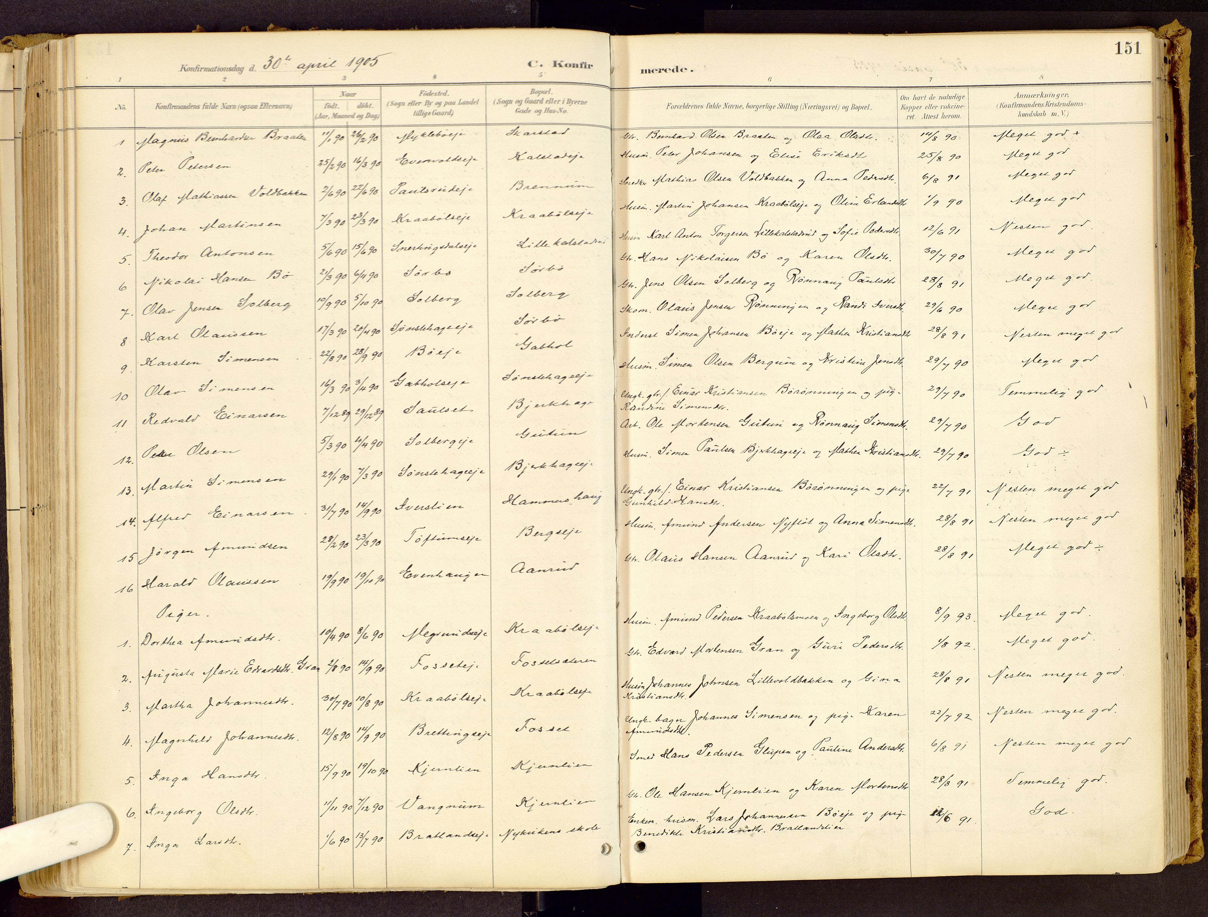Vestre Gausdal prestekontor, SAH/PREST-094/H/Ha/Haa/L0001: Parish register (official) no. 1, 1887-1914, p. 151