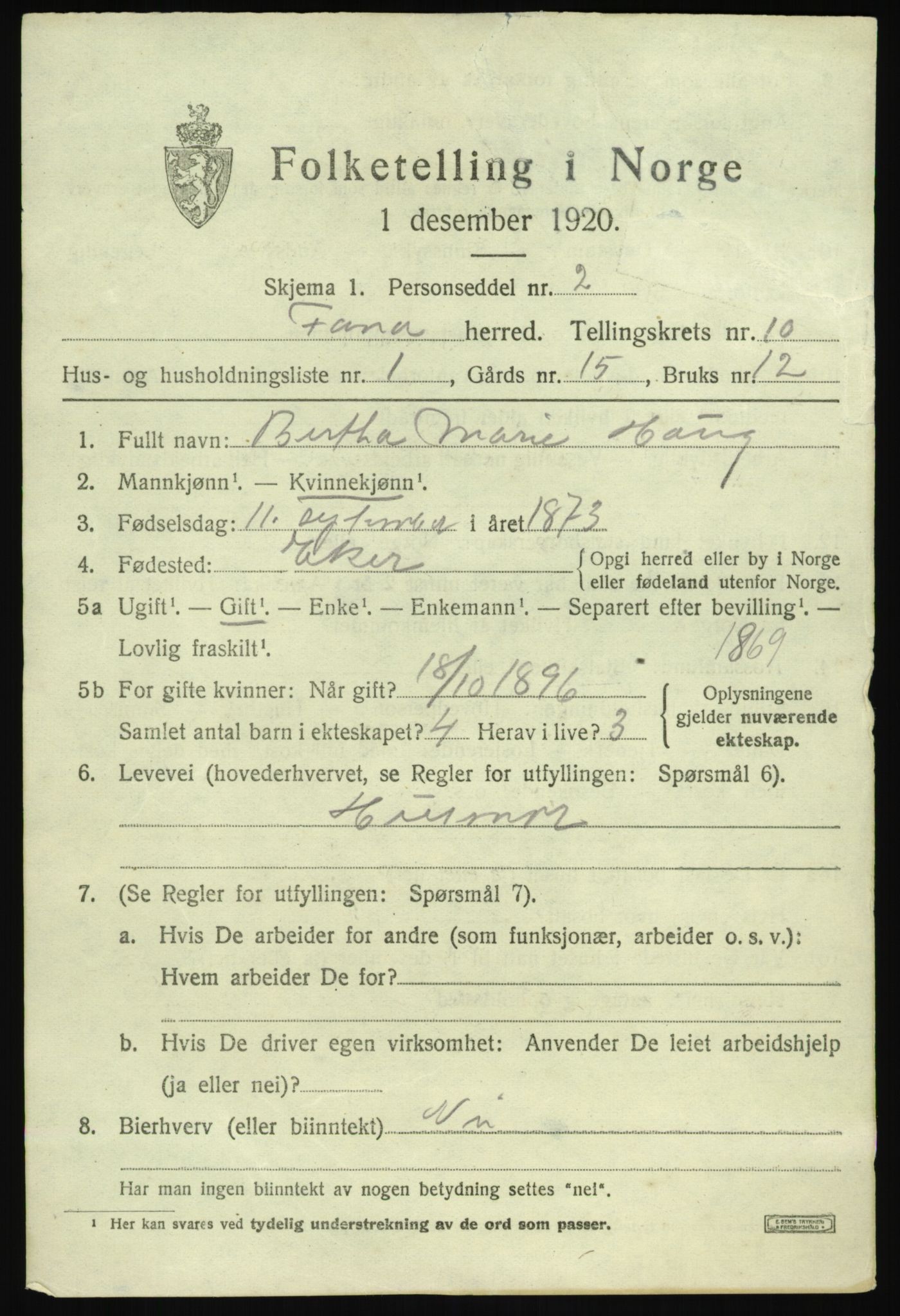 SAB, 1920 census for Fana, 1920, p. 16591