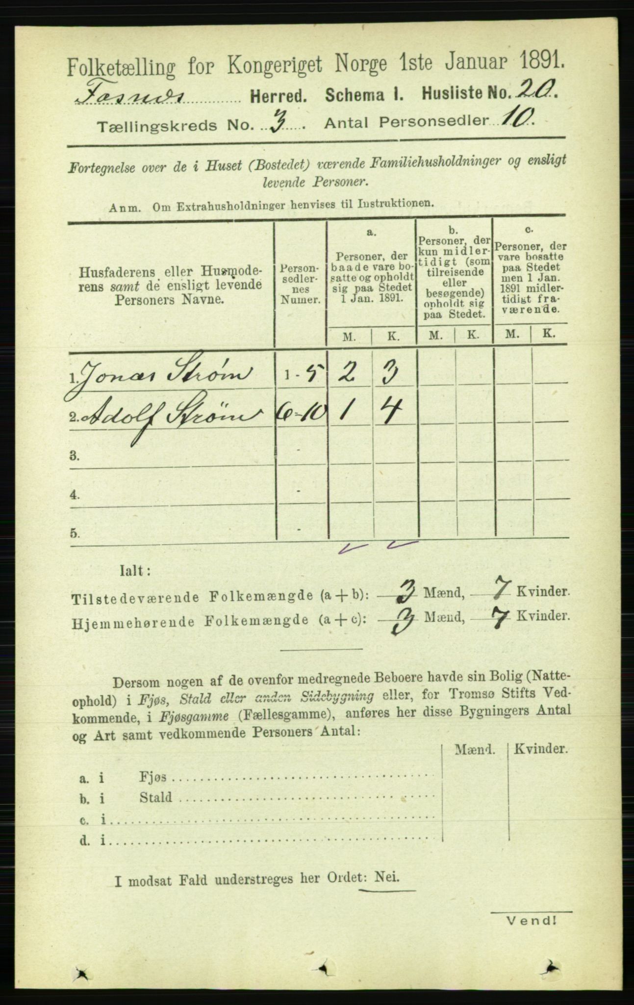 RA, 1891 census for 1748 Fosnes, 1891, p. 625