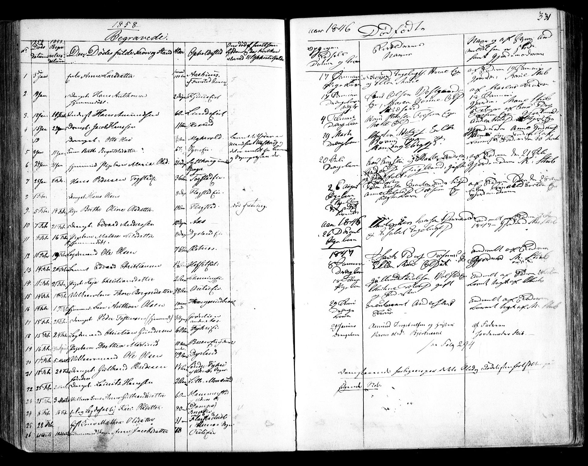 Nes prestekontor Kirkebøker, AV/SAO-A-10410/F/Fa/L0007: Parish register (official) no. I 7, 1846-1858, p. 331