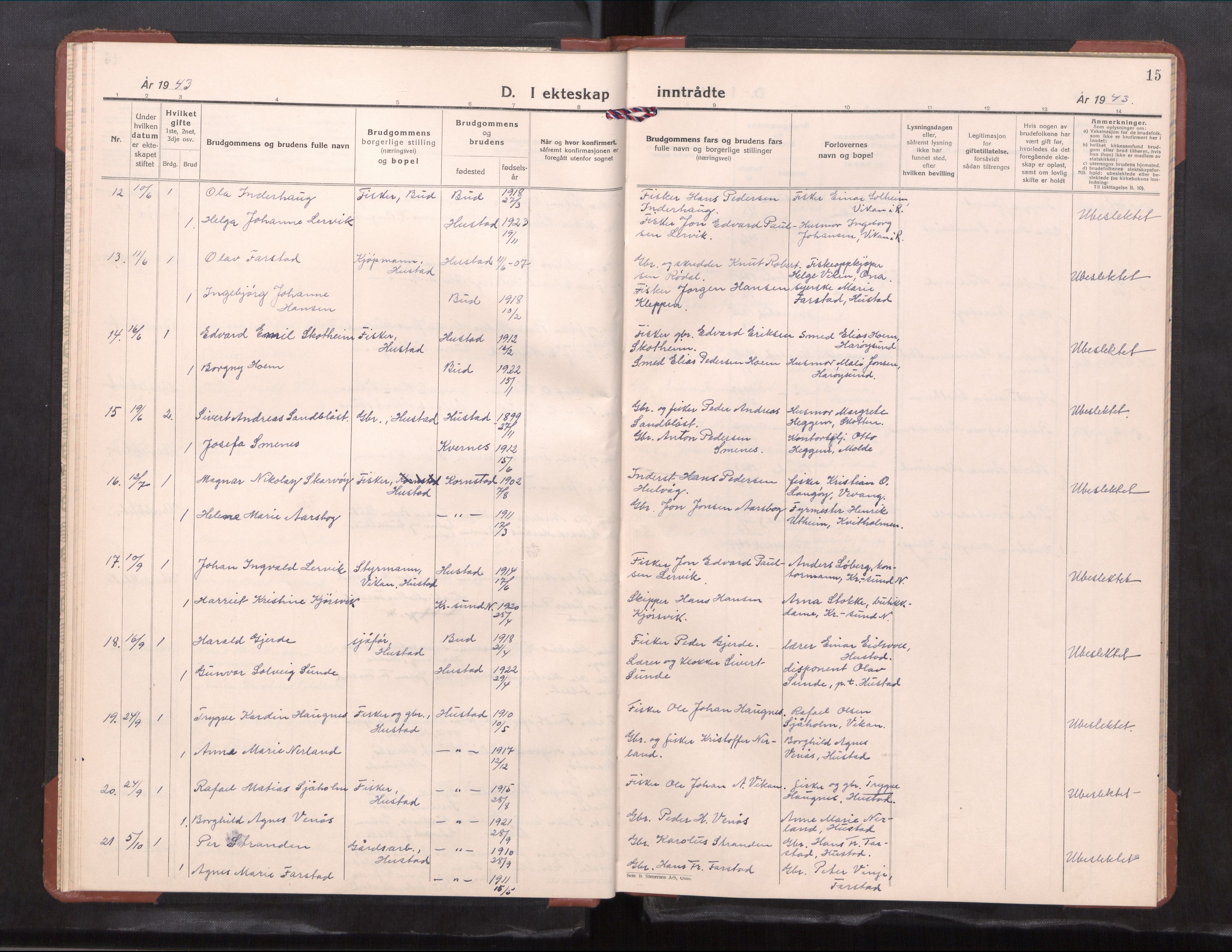 Ministerialprotokoller, klokkerbøker og fødselsregistre - Møre og Romsdal, AV/SAT-A-1454/567/L0787: Parish register (copy) no. 567---, 1939-1954, p. 15