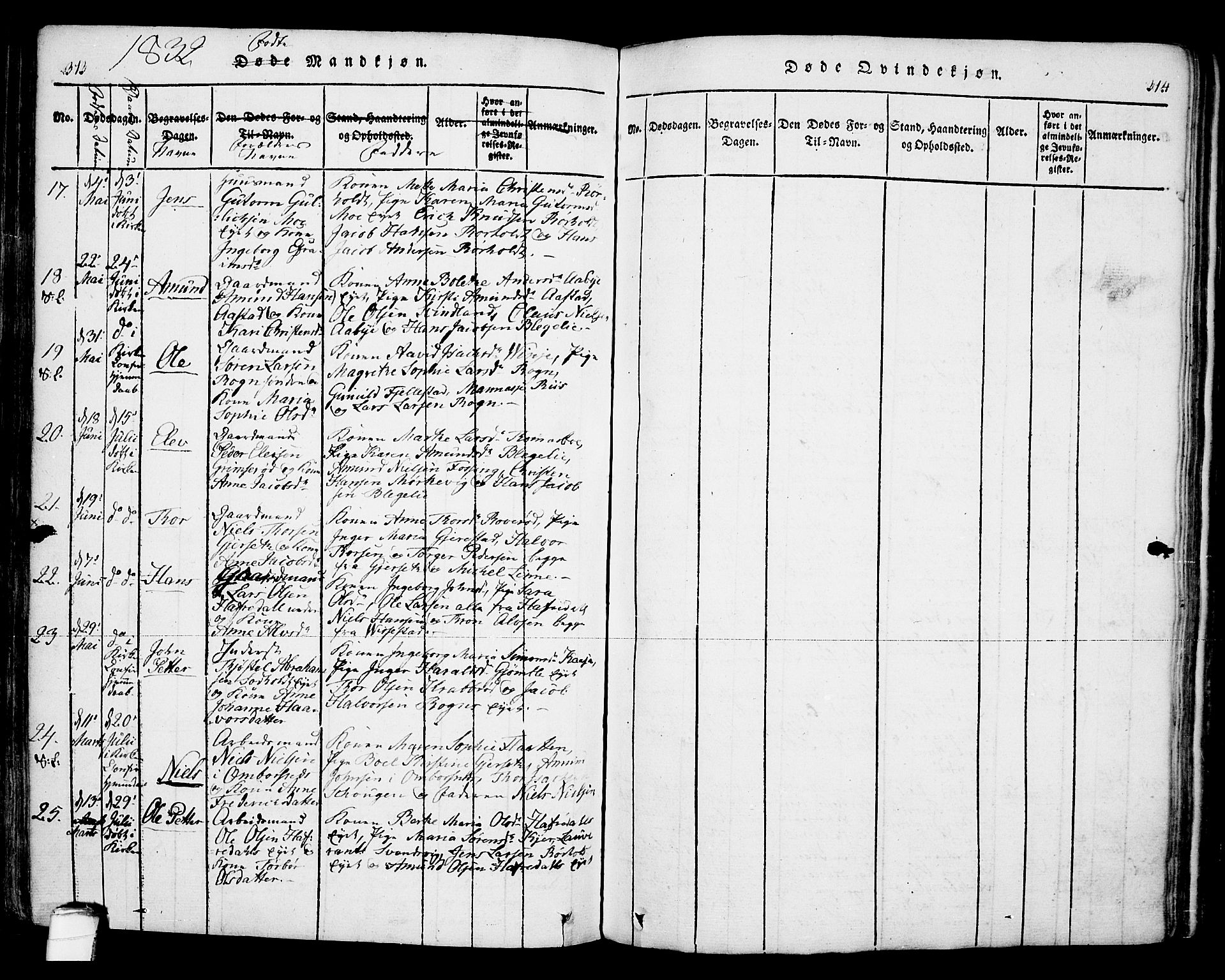 Bamble kirkebøker, SAKO/A-253/F/Fa/L0003: Parish register (official) no. I 3 /1, 1814-1834, p. 313-314