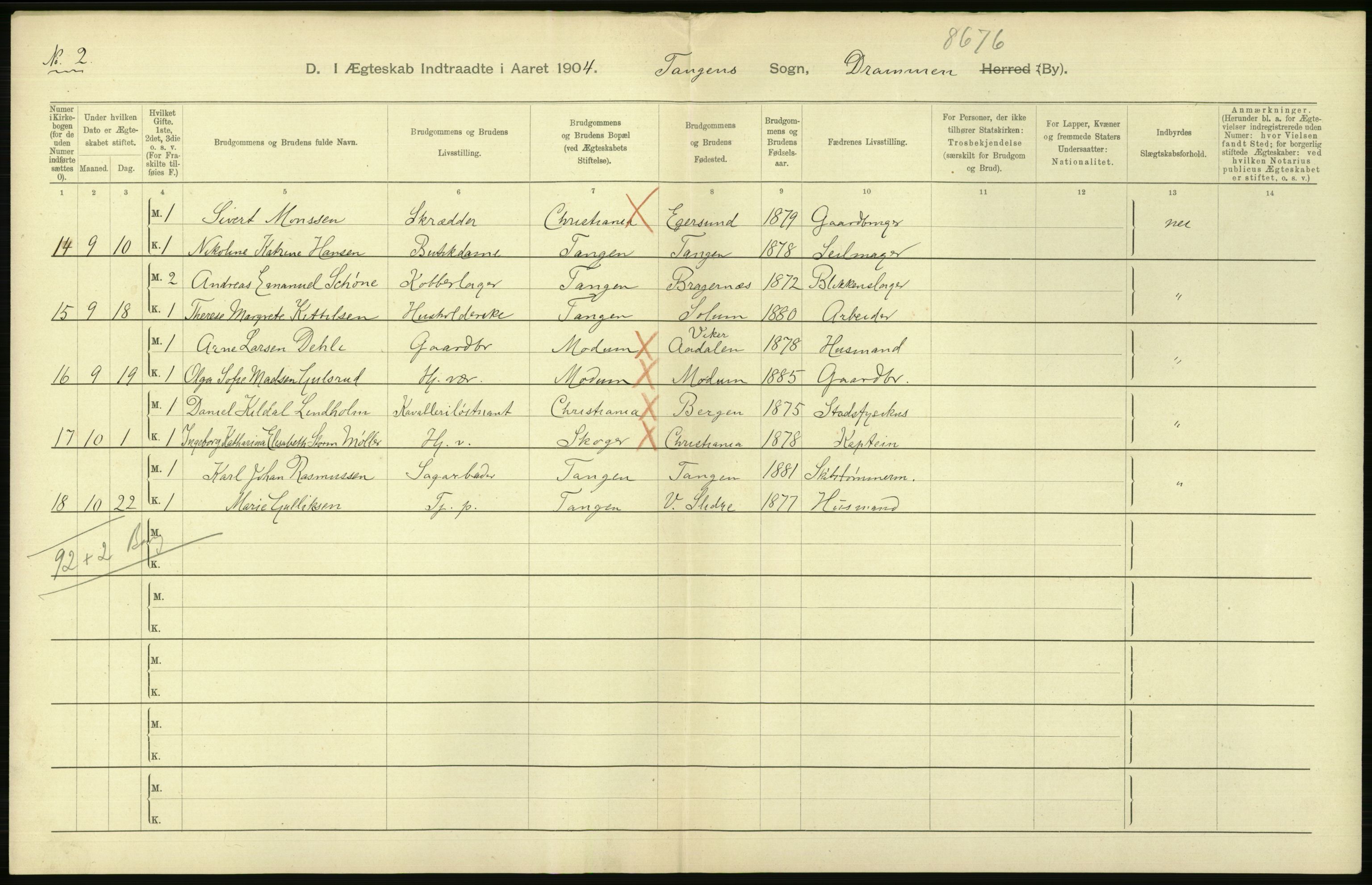 Statistisk sentralbyrå, Sosiodemografiske emner, Befolkning, AV/RA-S-2228/D/Df/Dfa/Dfab/L0007: Buskerud amt: Fødte, gifte, døde, 1904, p. 632