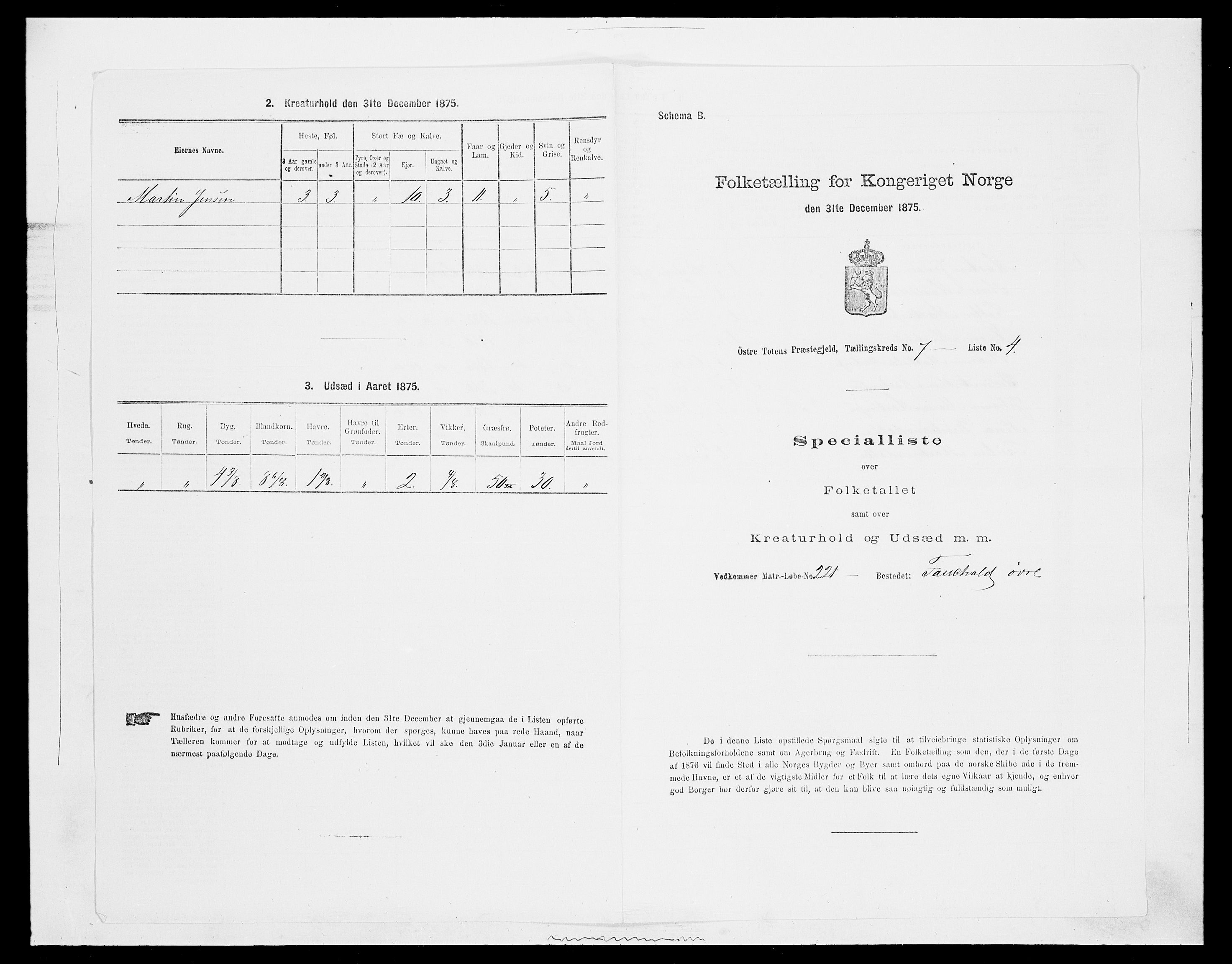 SAH, 1875 census for 0528P Østre Toten, 1875, p. 1301