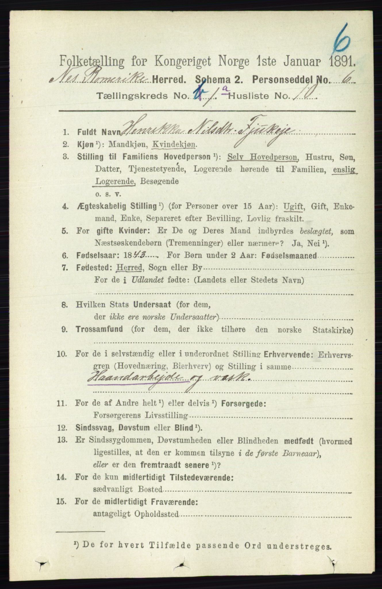 RA, 1891 census for 0236 Nes, 1891, p. 174