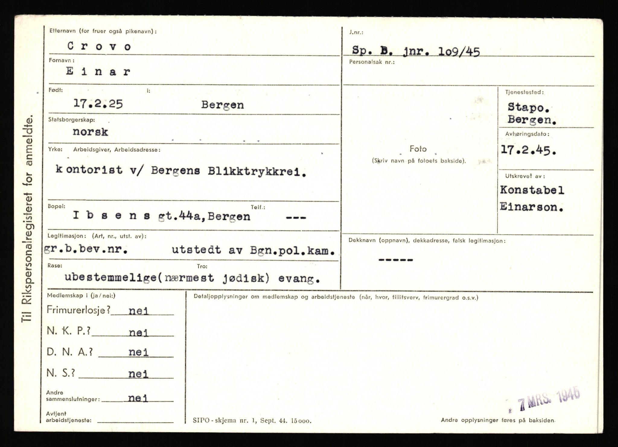 Statspolitiet - Hovedkontoret / Osloavdelingen, AV/RA-S-1329/C/Ca/L0003: Brechan - Eichinger	, 1943-1945, p. 2343