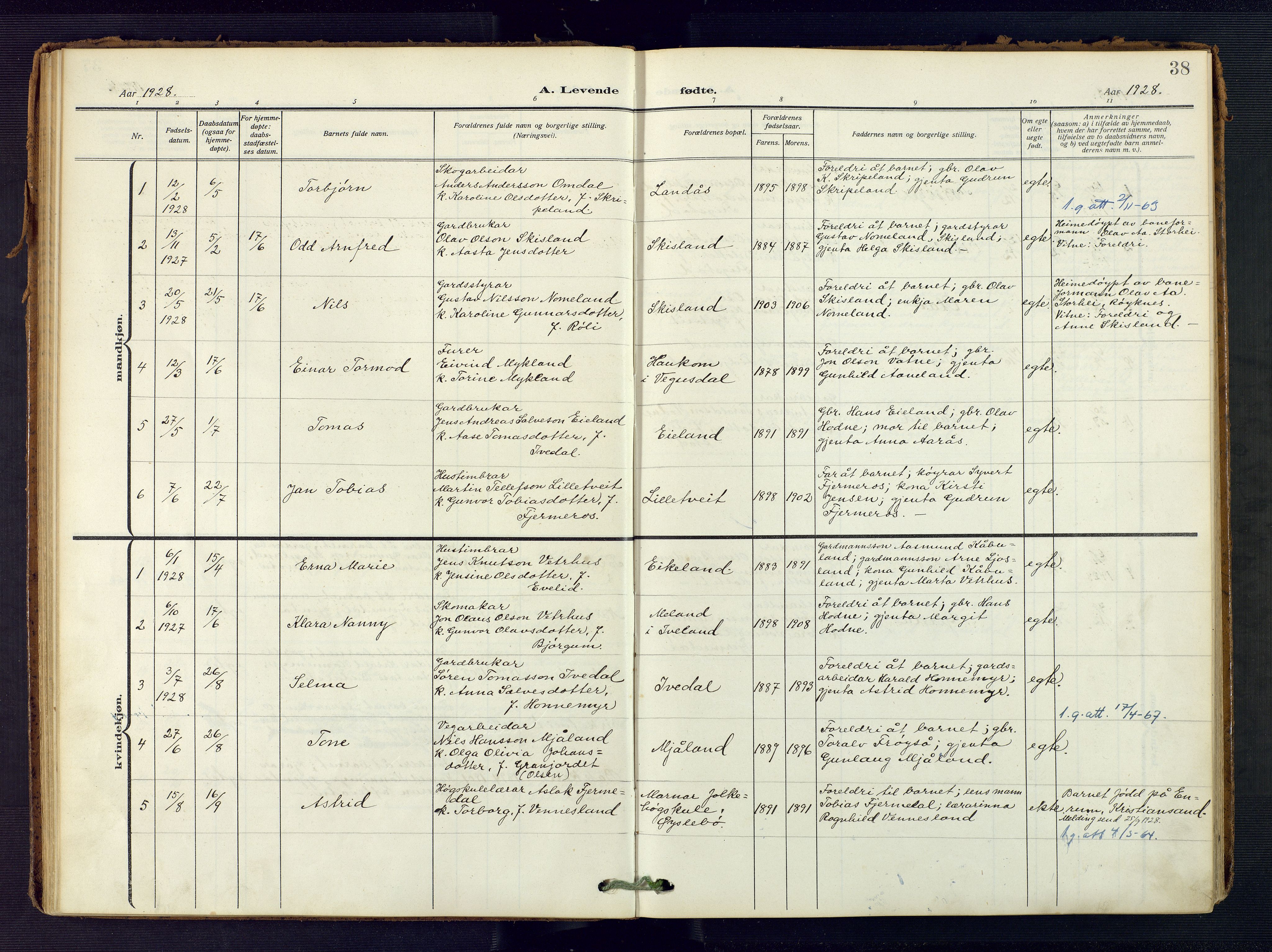 Evje sokneprestkontor, AV/SAK-1111-0008/F/Fa/Fac/L0004: Parish register (official) no. A 4, 1910-1932, p. 38