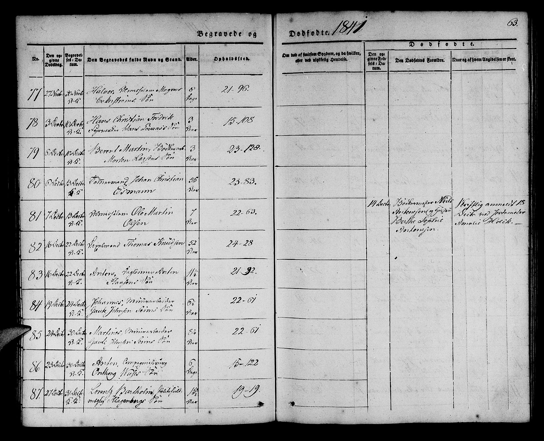 Korskirken sokneprestembete, AV/SAB-A-76101/H/Haa/L0043: Parish register (official) no. E 1, 1834-1848, p. 63