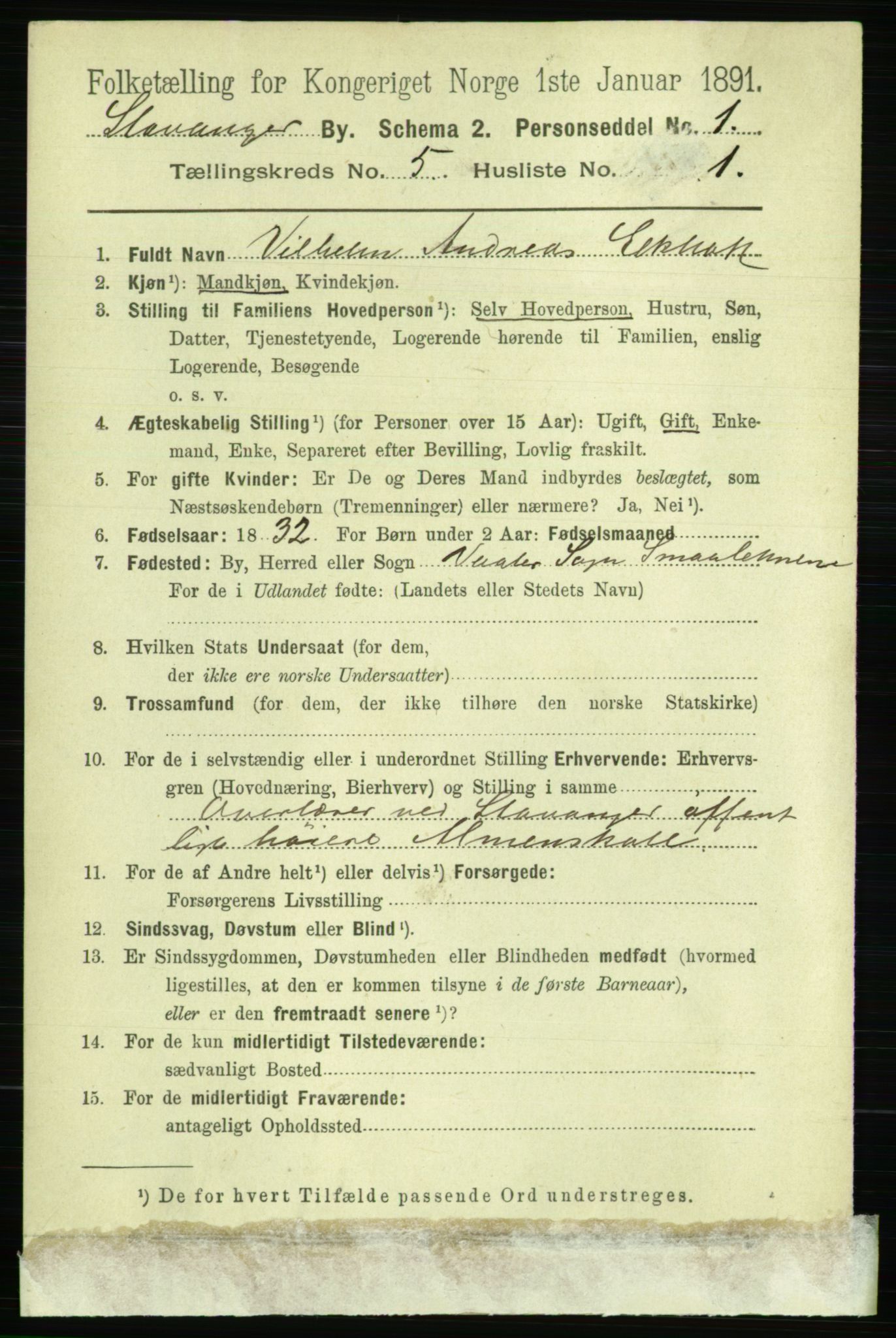 RA, 1891 census for 1103 Stavanger, 1891, p. 8807