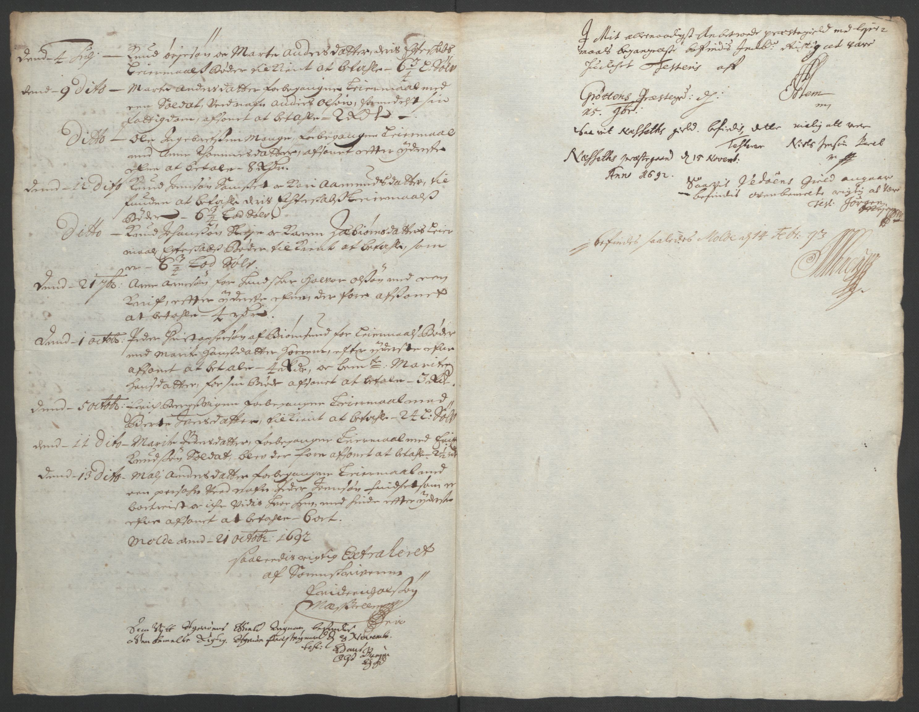 Rentekammeret inntil 1814, Reviderte regnskaper, Fogderegnskap, RA/EA-4092/R55/L3650: Fogderegnskap Romsdal, 1692, p. 166