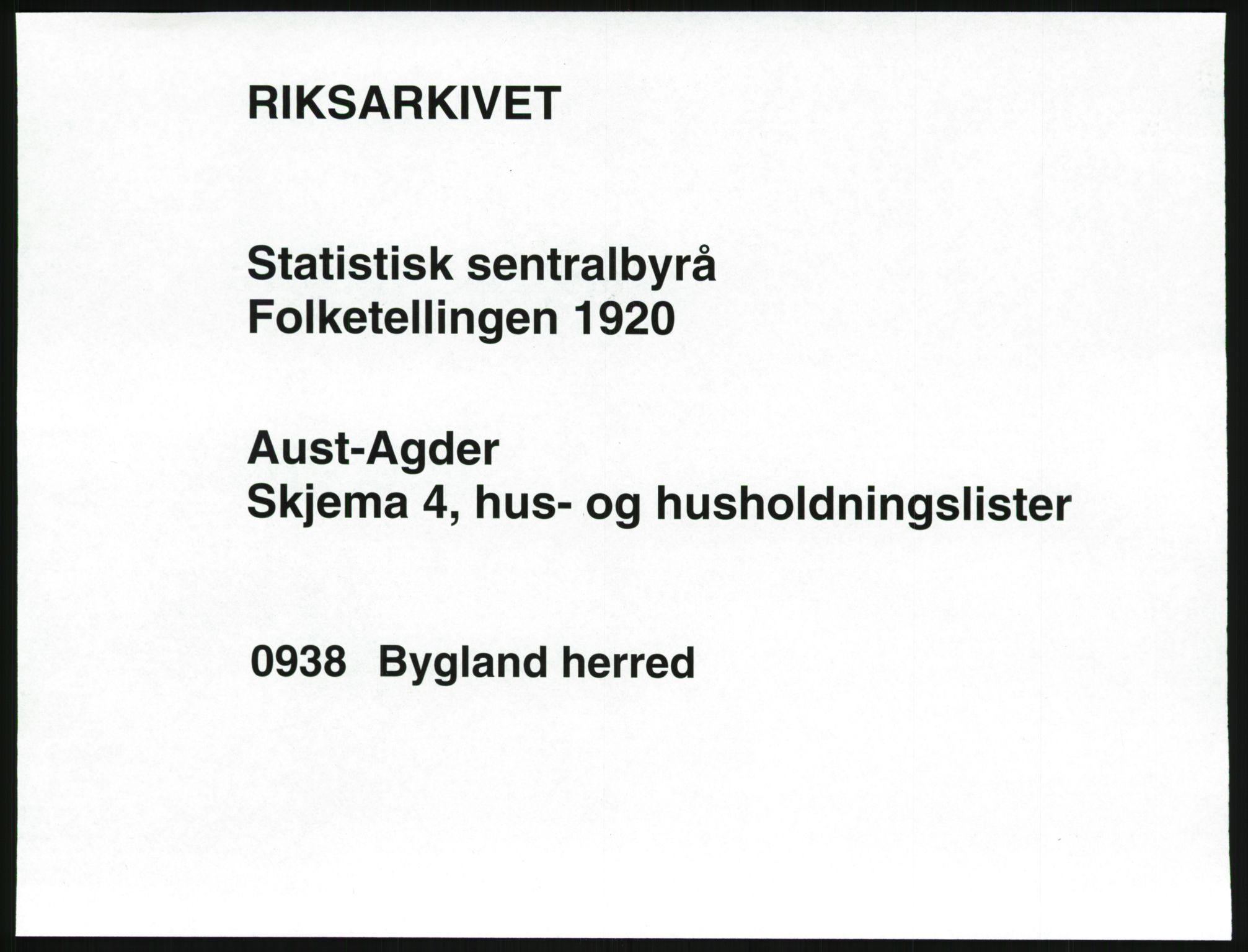 SAK, 1920 census for Bygland, 1920, p. 57