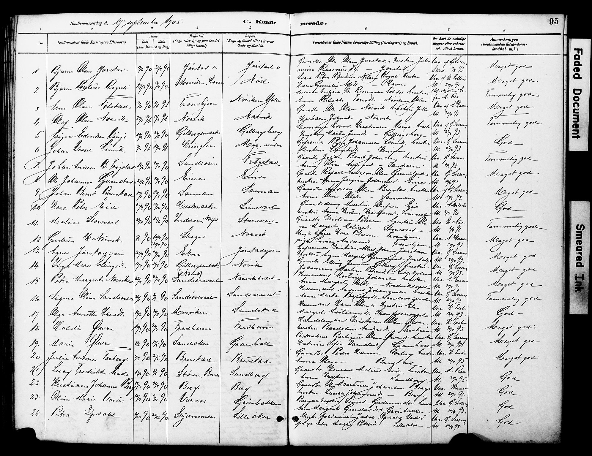 Ministerialprotokoller, klokkerbøker og fødselsregistre - Nord-Trøndelag, SAT/A-1458/722/L0226: Parish register (copy) no. 722C02, 1889-1927, p. 95