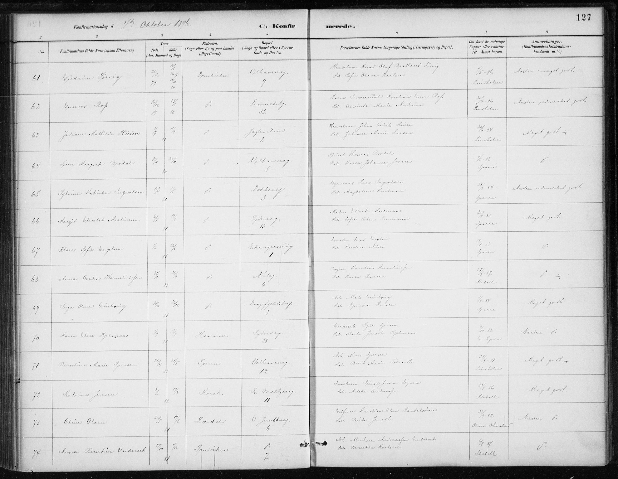 Johanneskirken sokneprestembete, AV/SAB-A-76001/H/Haa/L0008: Parish register (official) no. C 1, 1885-1907, p. 127